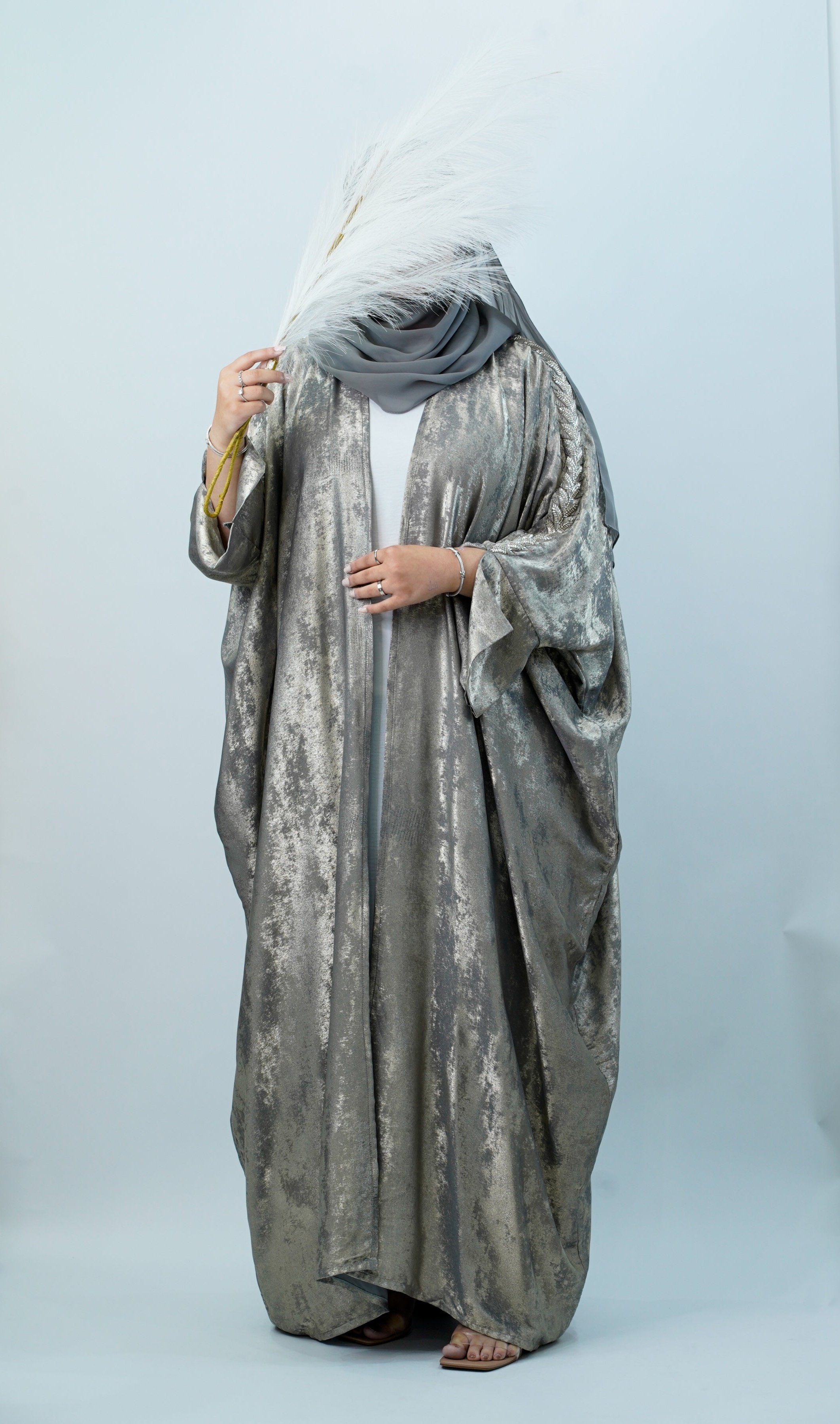 Shimmer Grey Handwork Abaya