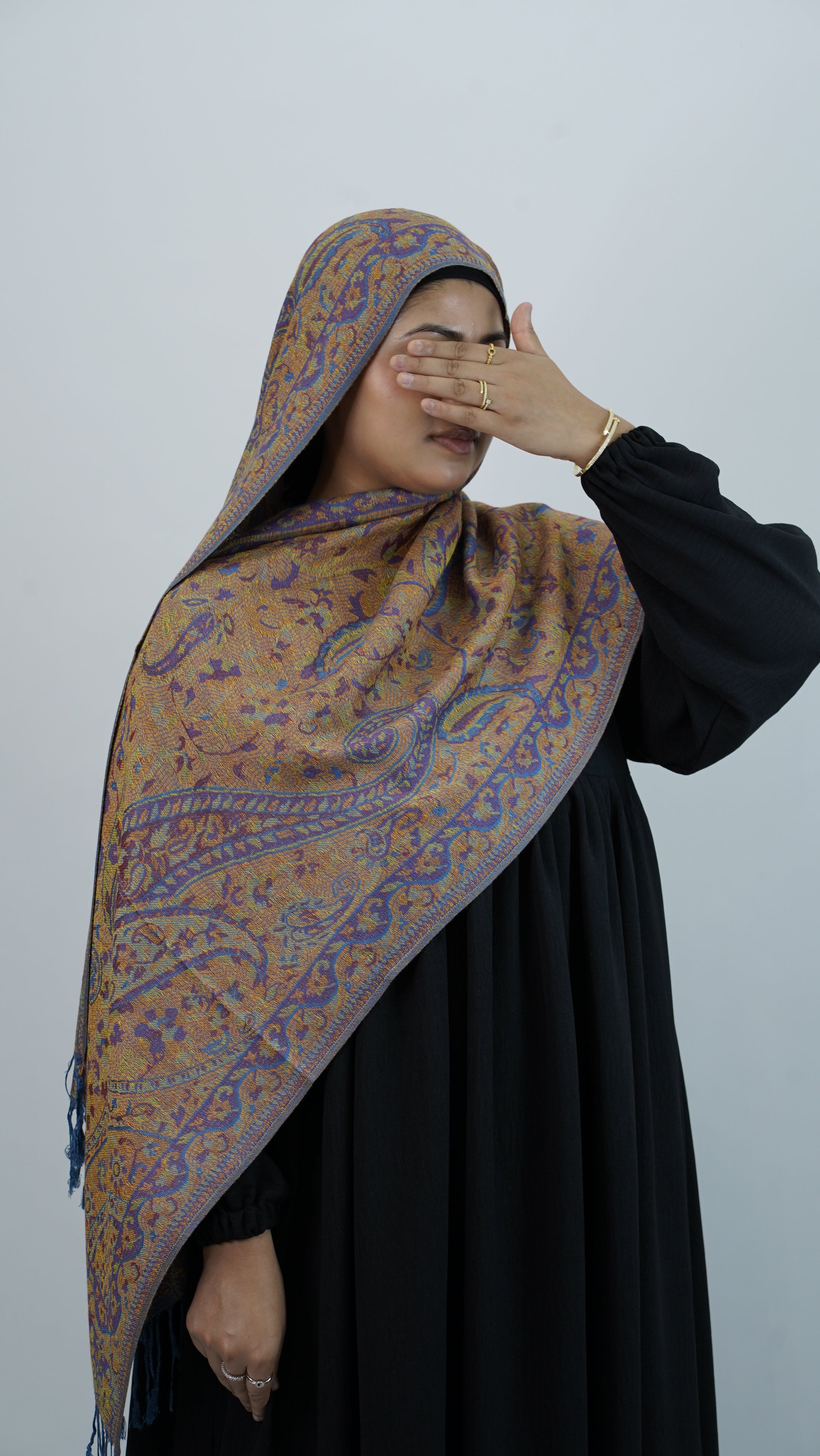 Pashmima Orange Blue Floral Shawl