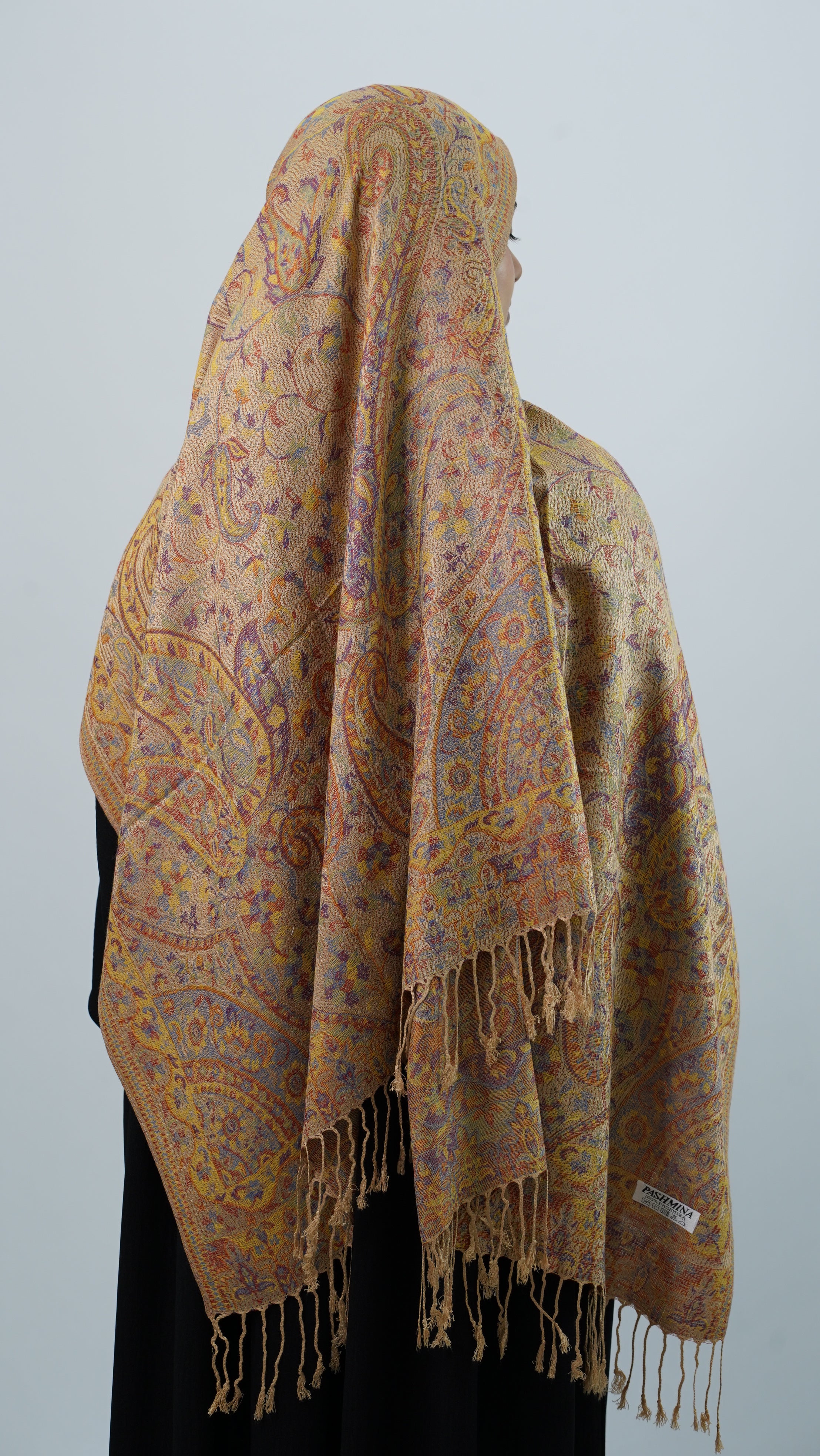 Pashmina Mustard Orange Floral Shawl