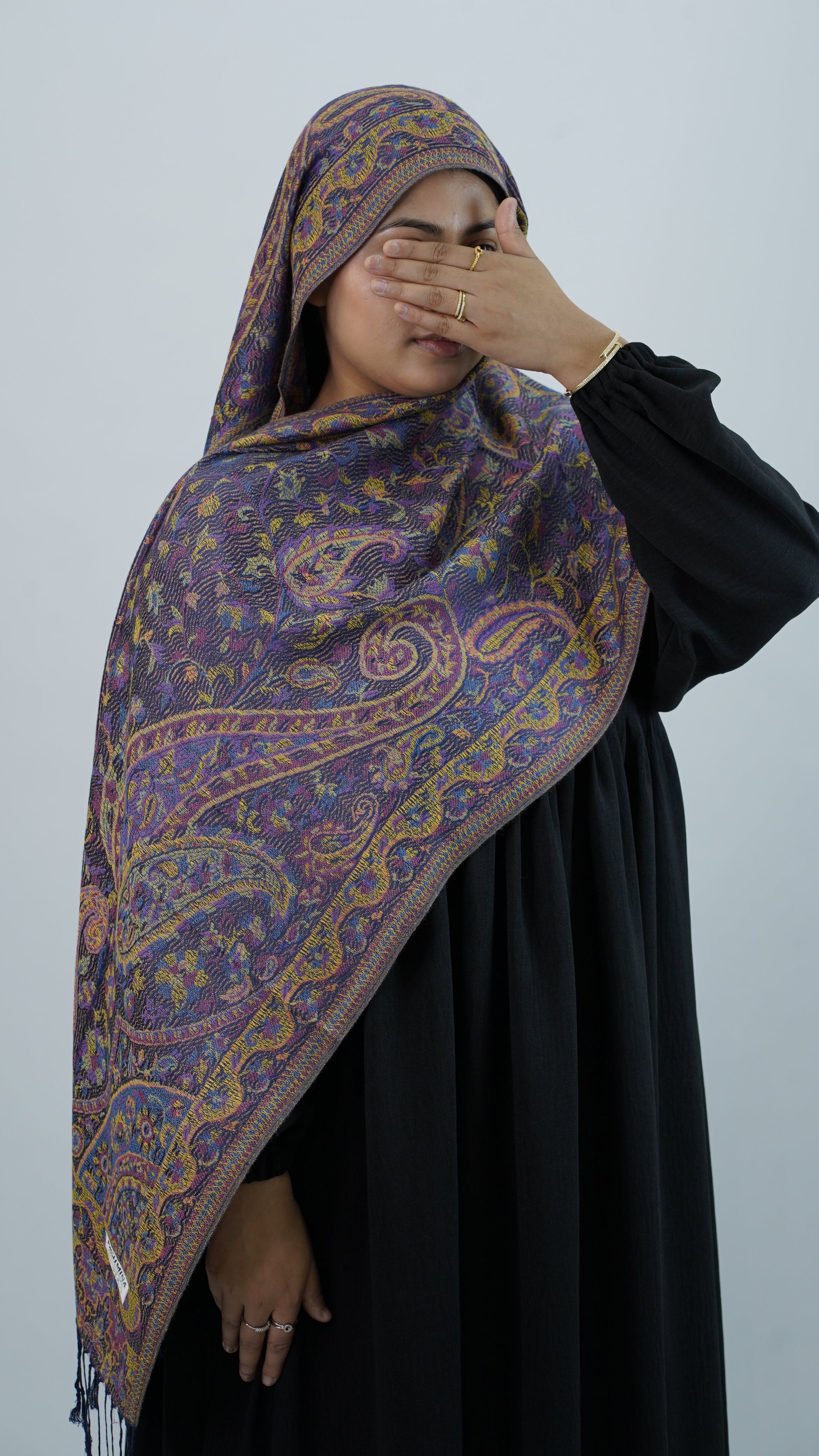 Pashmina Purple Mustard Floral Shawl
