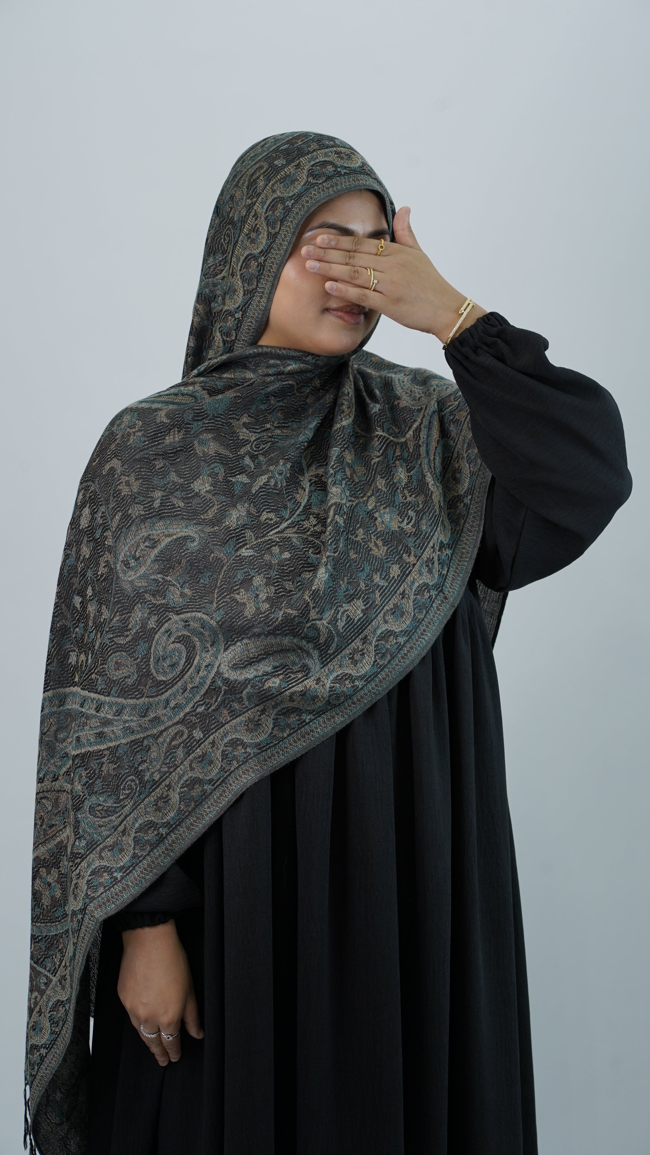 Pashmina Charcoal Blue Floral Shawl