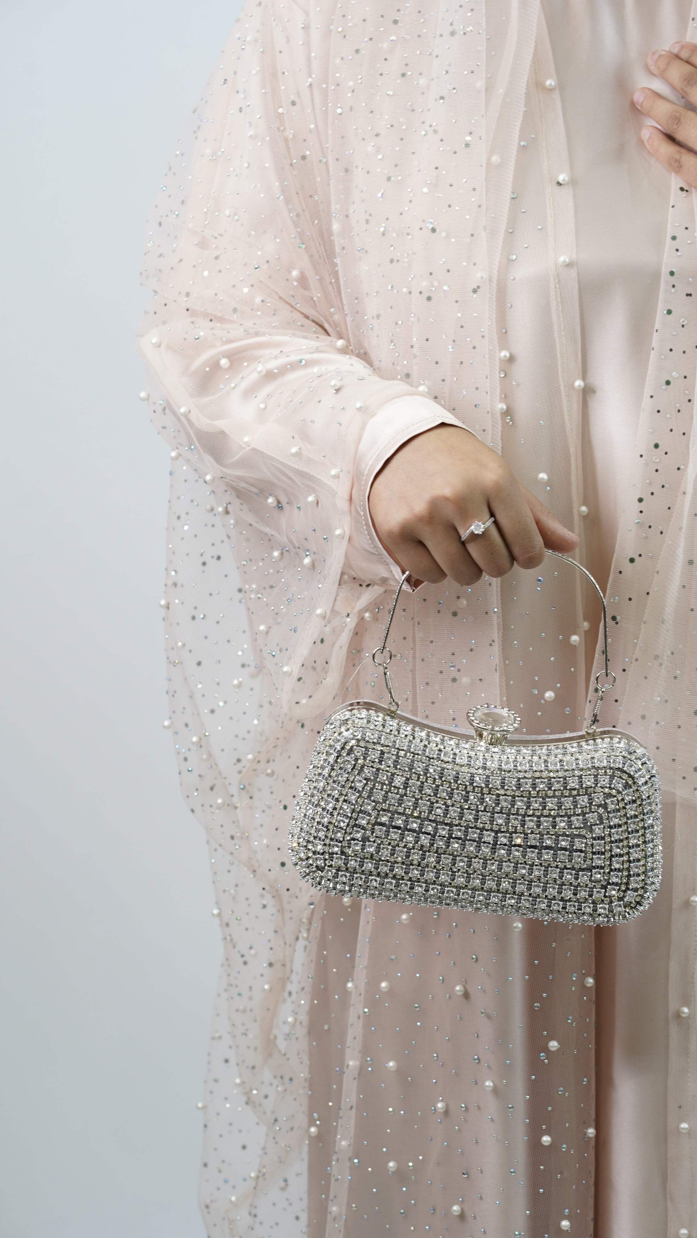 Stone Net Farasha Abaya Peach
