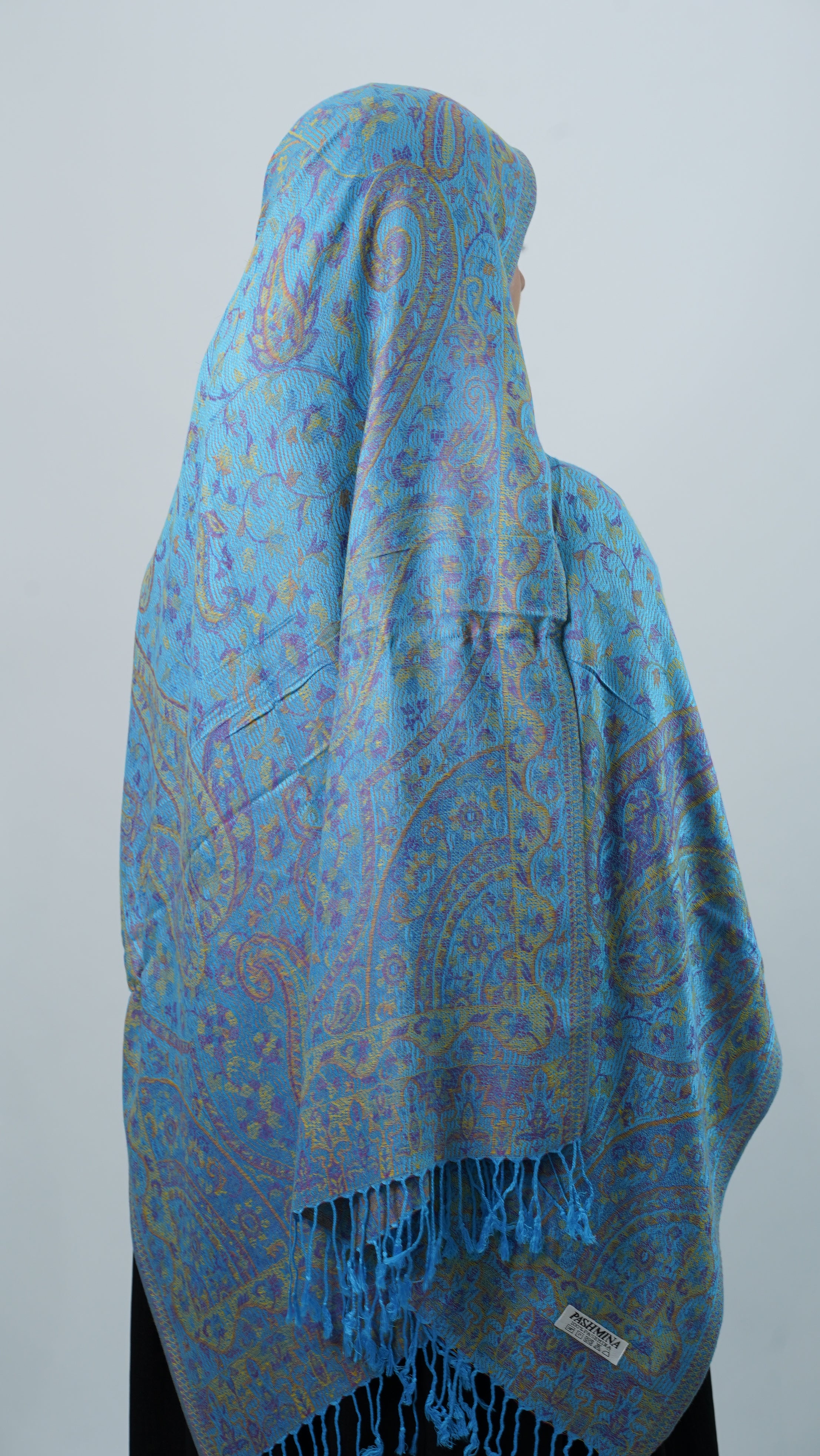 Pashmina Aquamarine Blue Floral Shawl