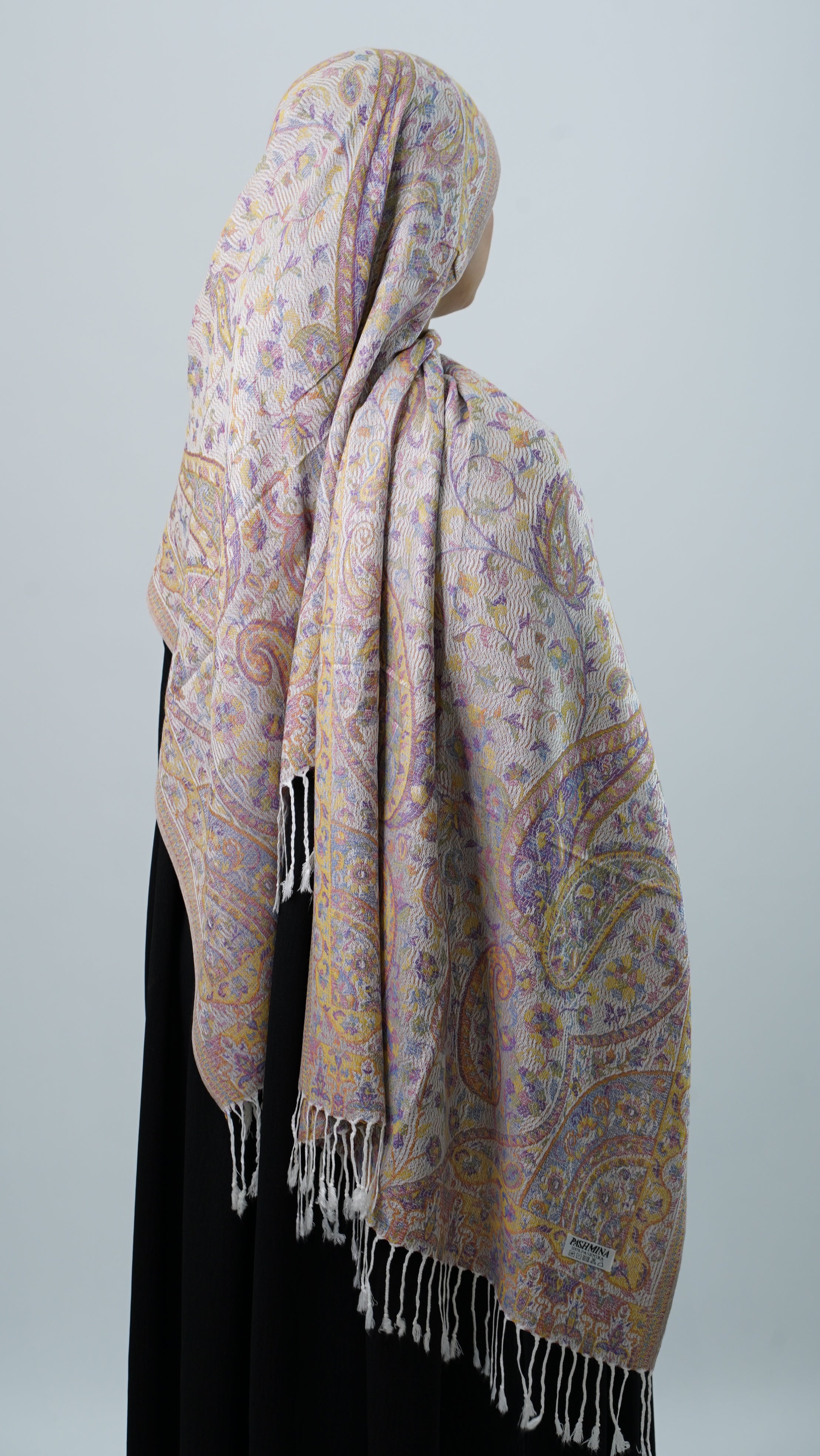 Pashmina Peach Orange Floral Shawl