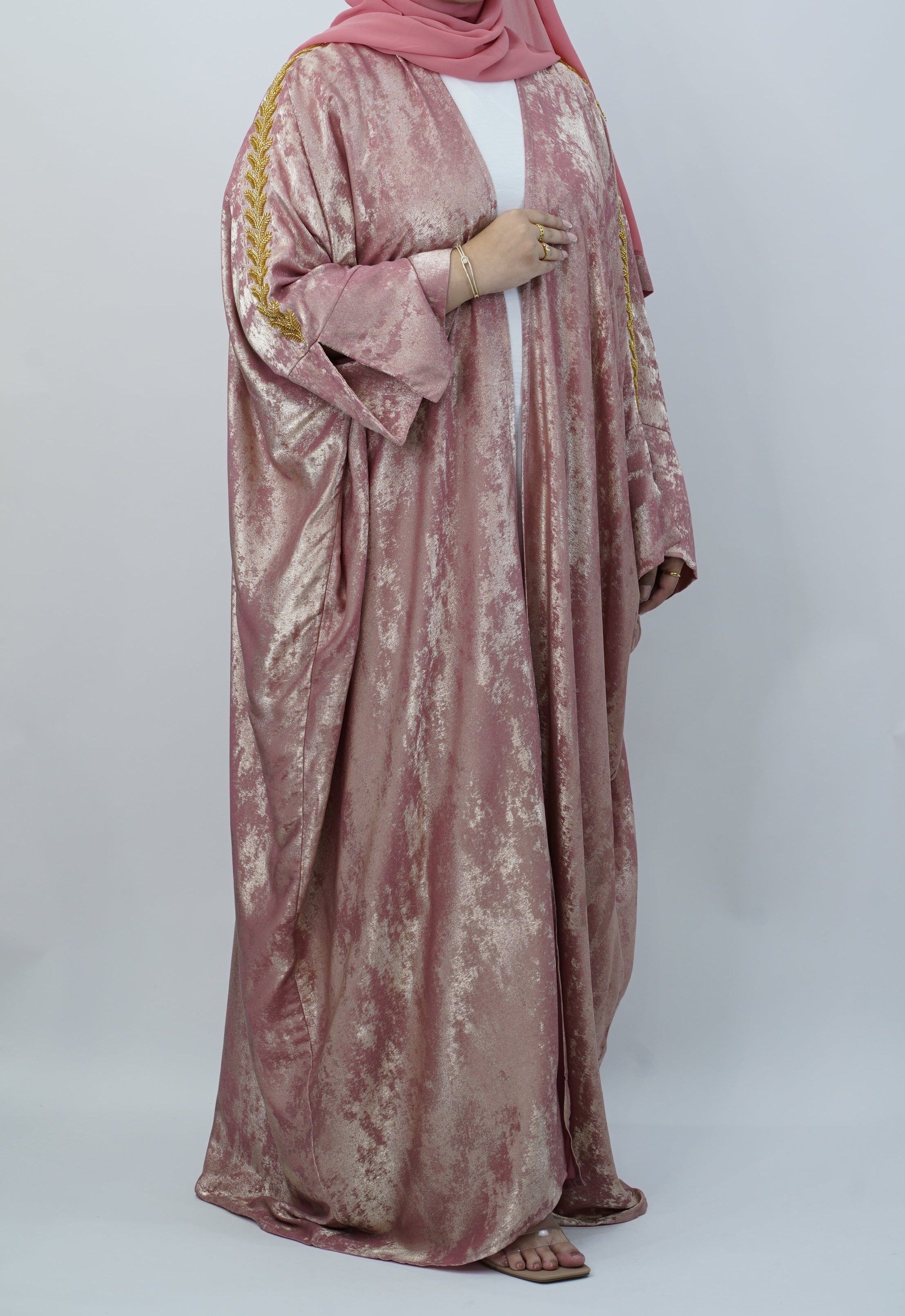 Shimmer Pink & Gold Handwork Abaya