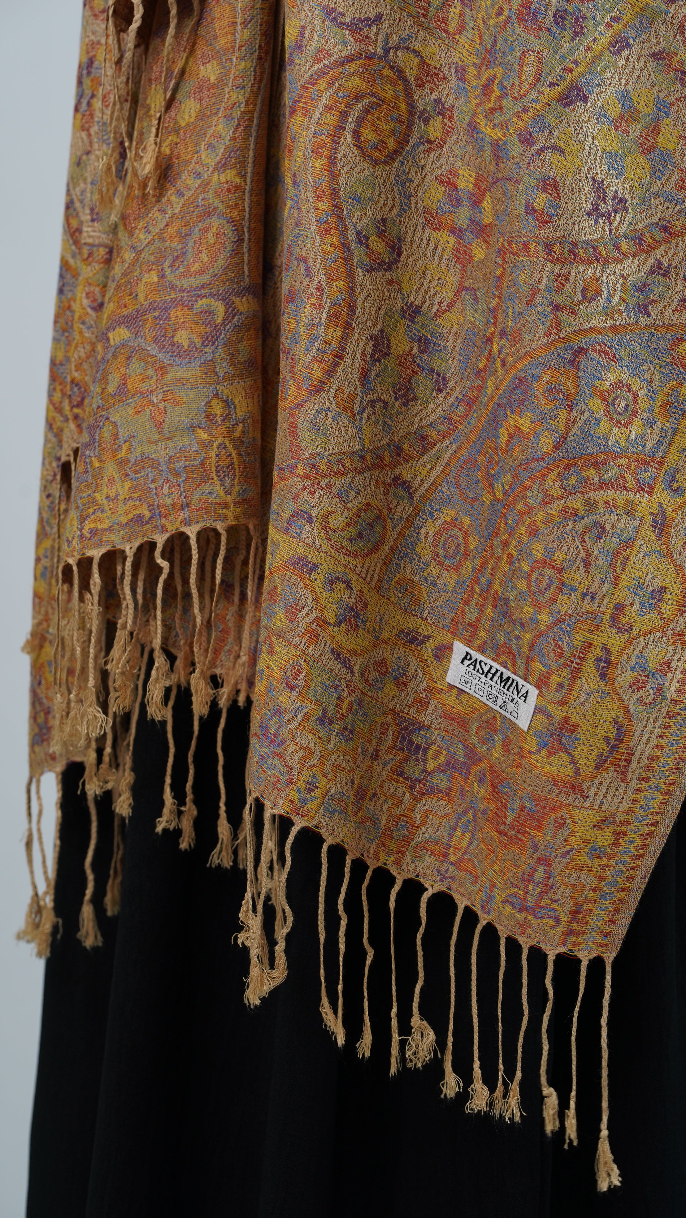 Pashmina Mustard Orange Floral Shawl