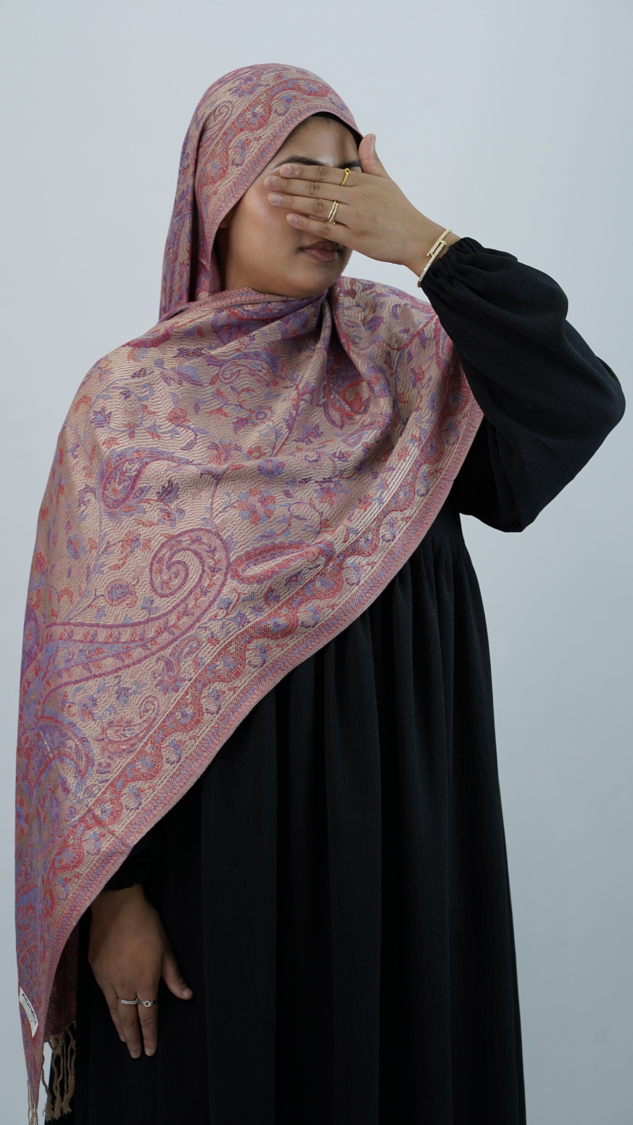 Pashmina Pink Orange Floral Shawl