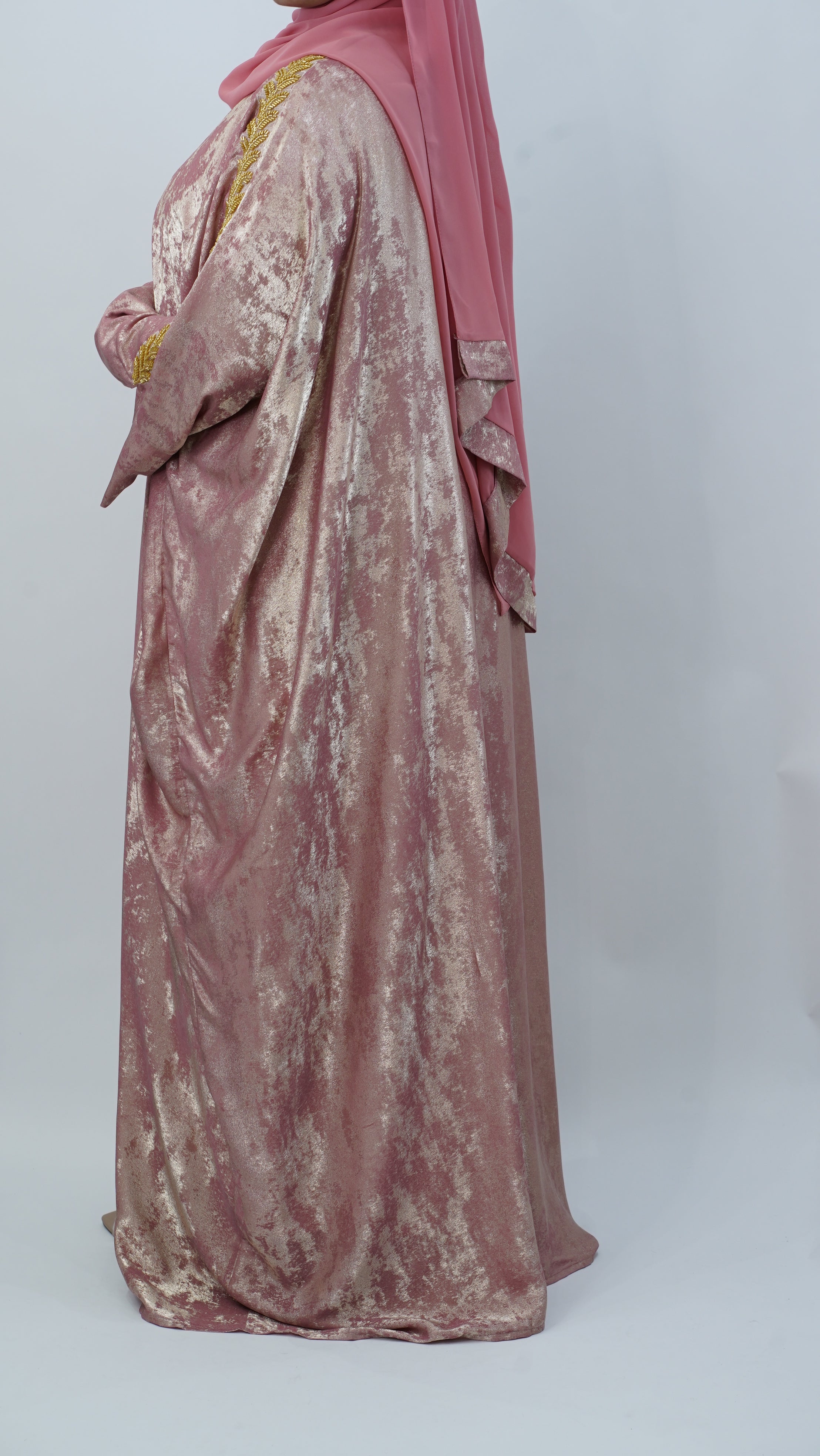 Shimmer Pink & Gold Handwork Abaya