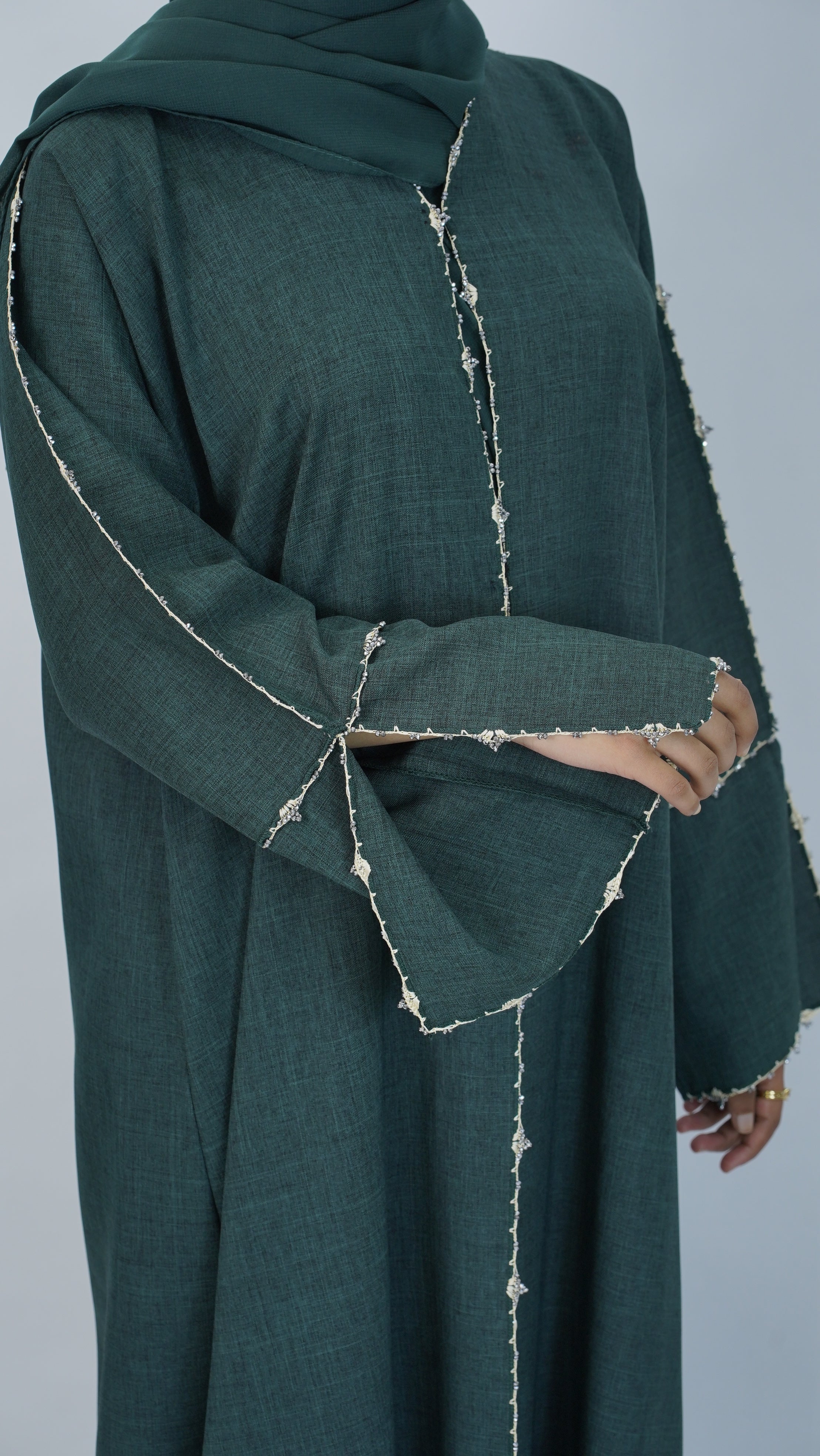 Sahar Green linen Abaya