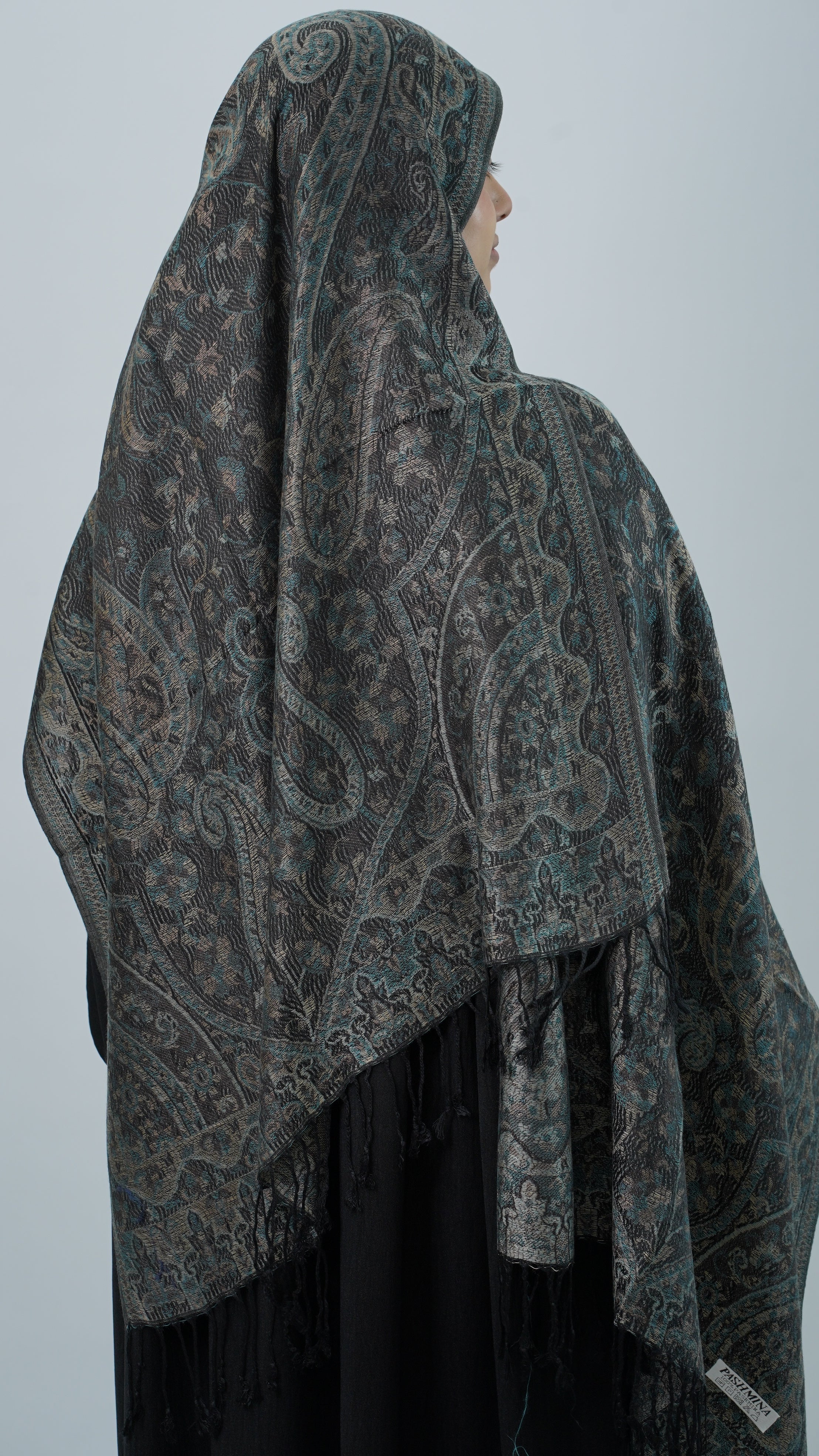 Pashmina Charcoal Blue Floral Shawl