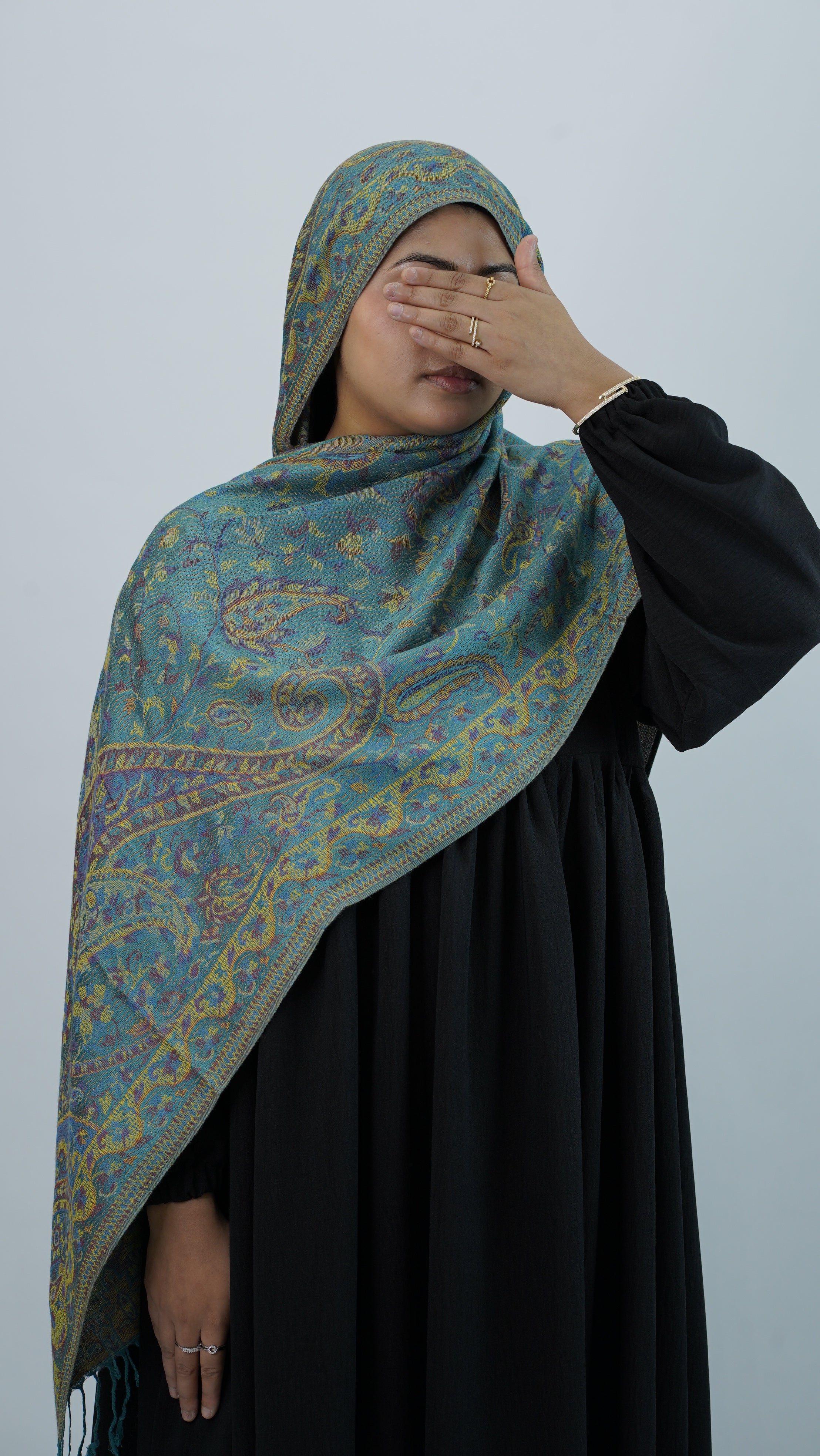 Pashmina Turquoise Blue Lime Floral Shawl