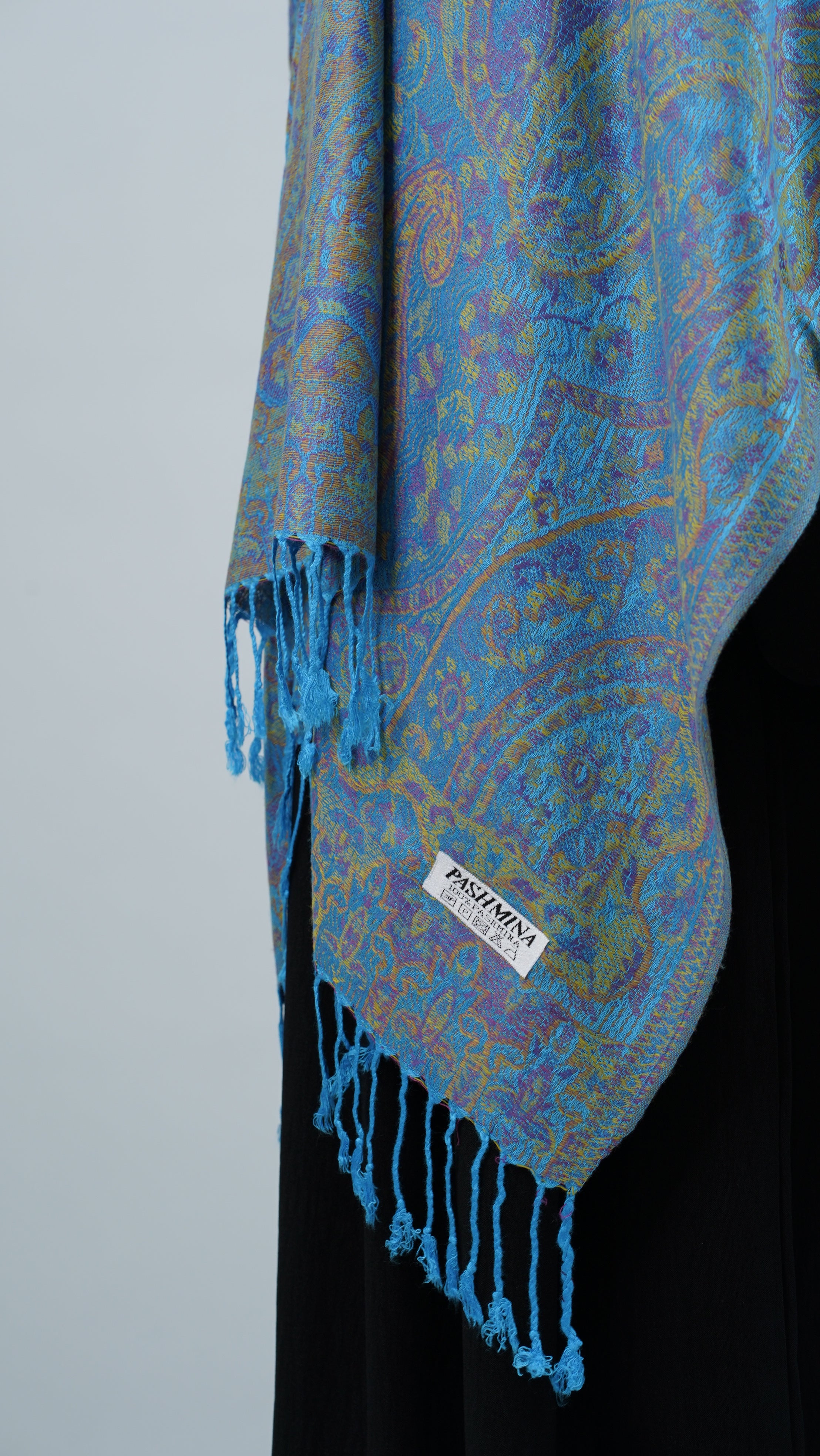 Pashmina Aquamarine Blue Floral Shawl