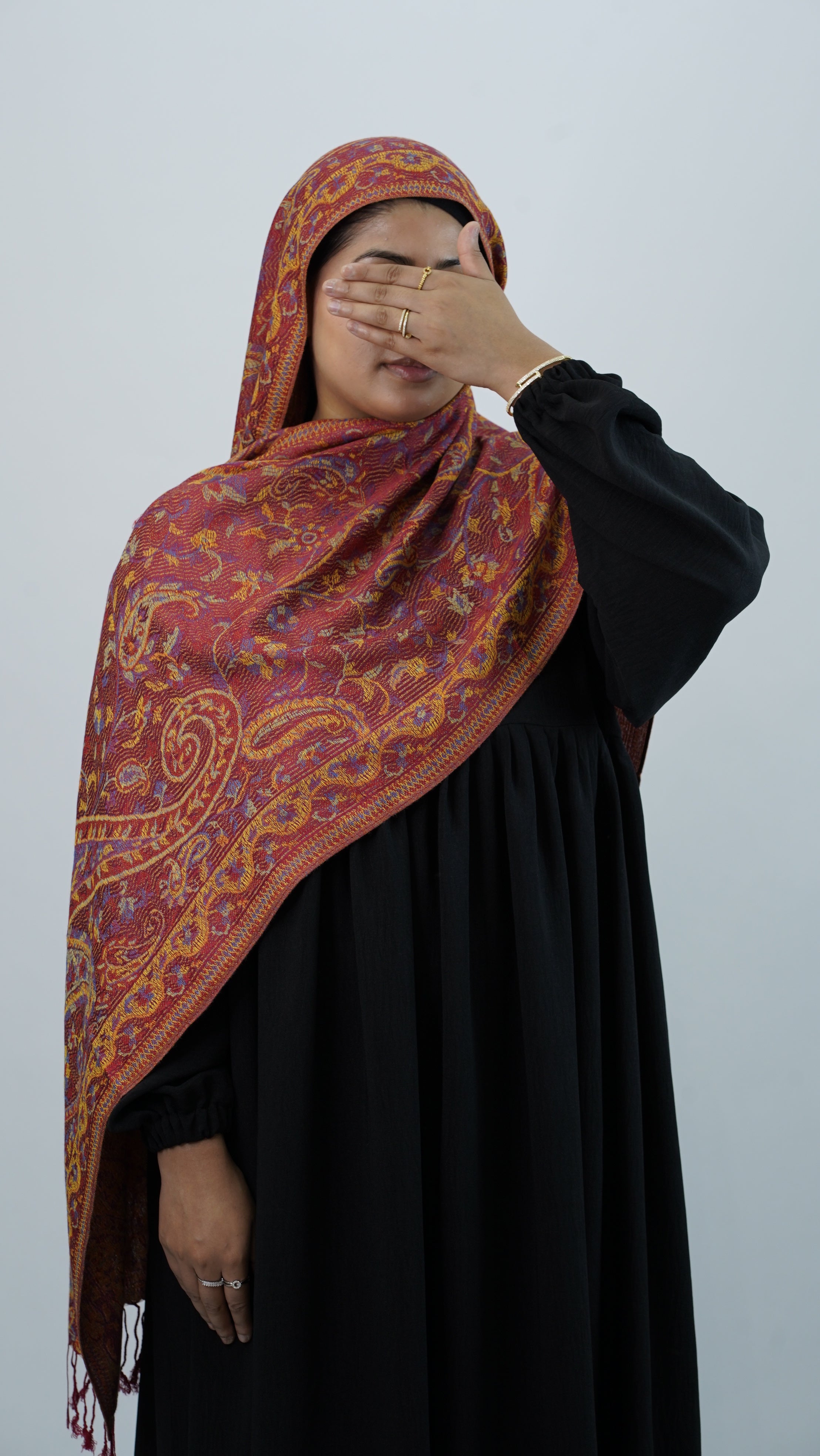 Pashmina Red Orange Floral Shawl