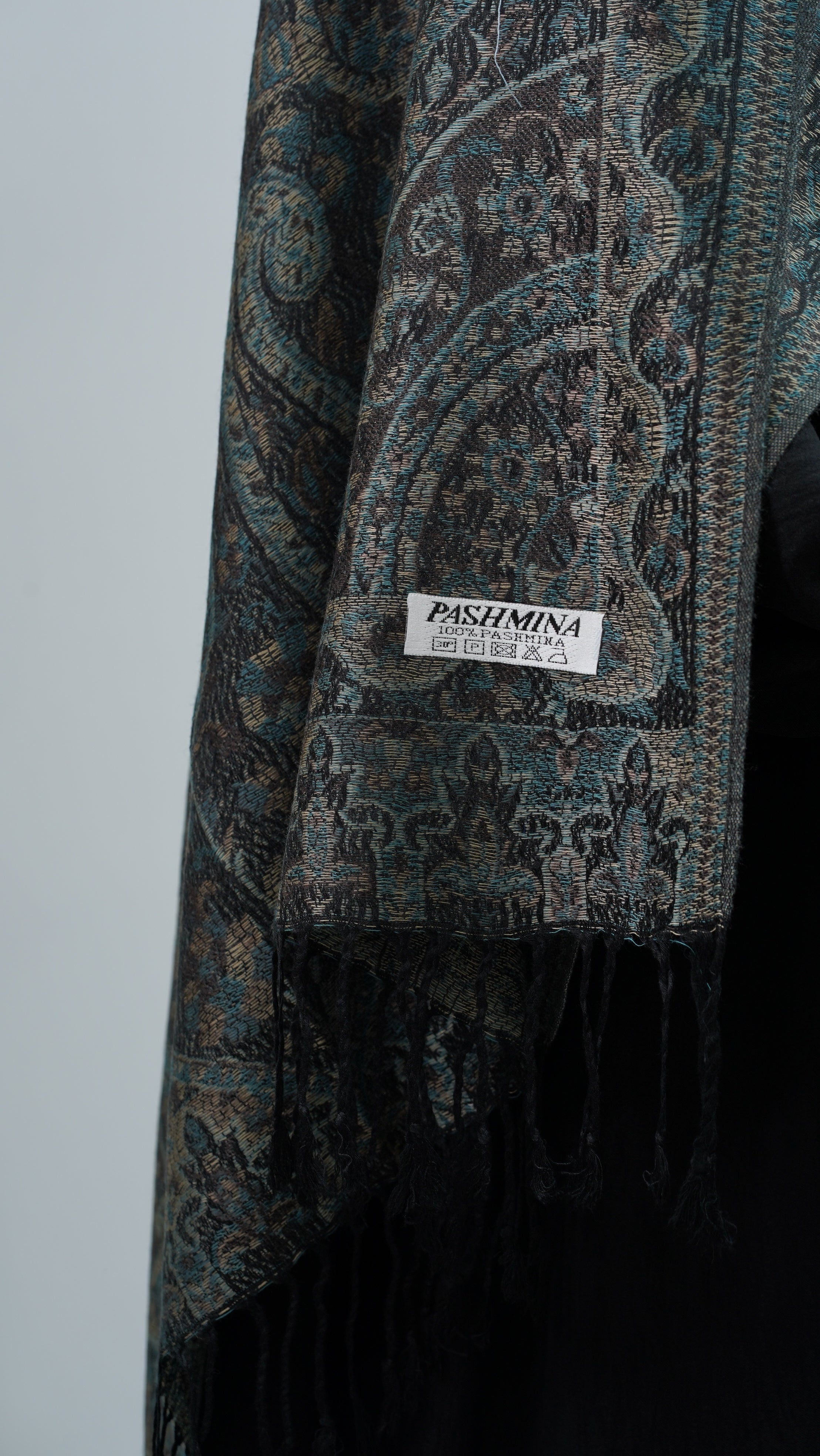 Pashmina Charcoal Blue Floral Shawl