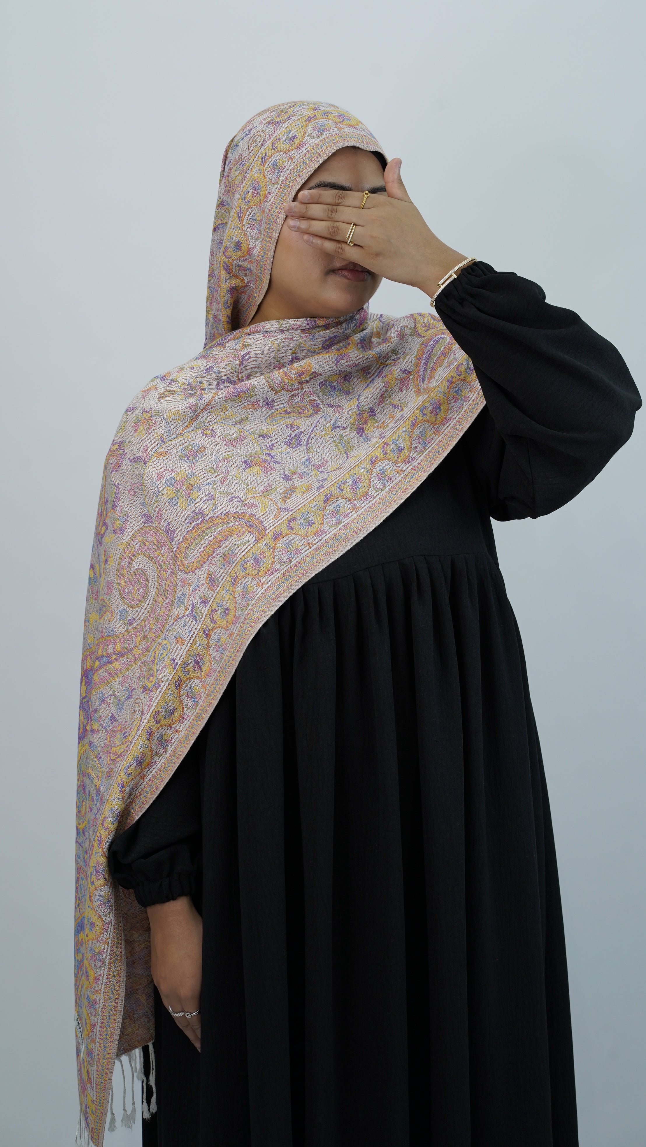 Pashmina Peach Orange Floral Shawl