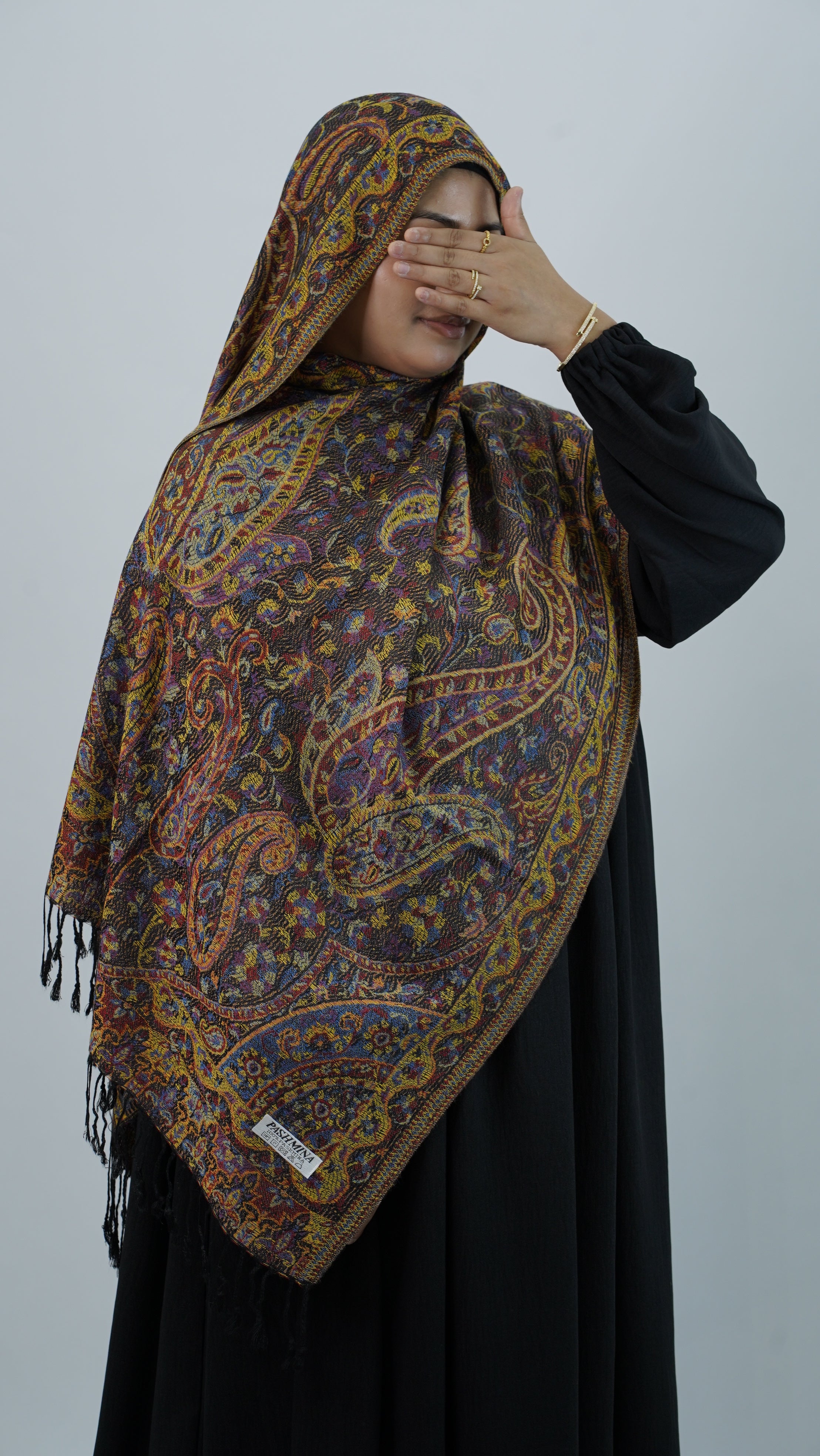 Pashmina Purple Orange Floral Shawl