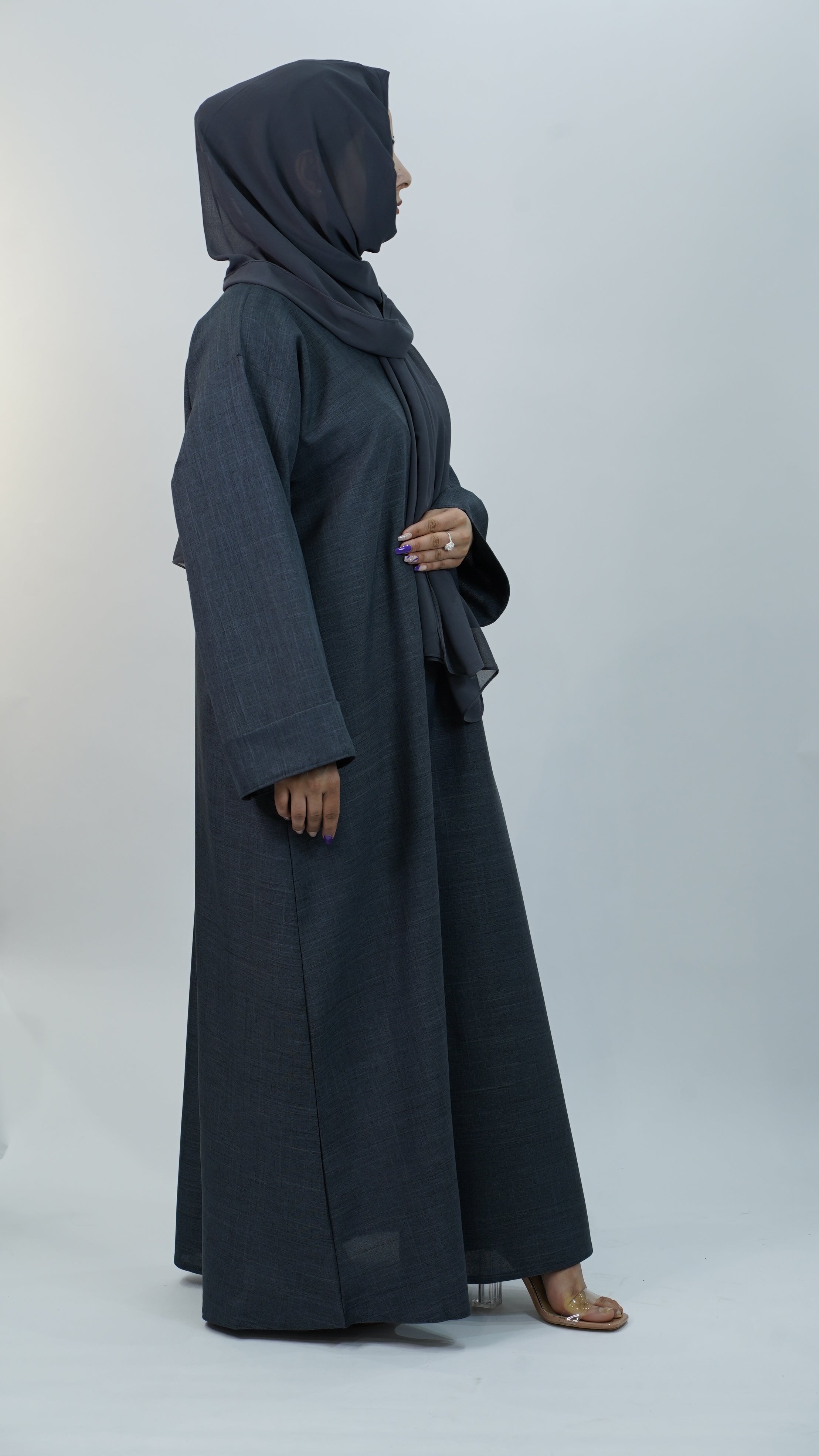 Dark Grey Linen Abaya