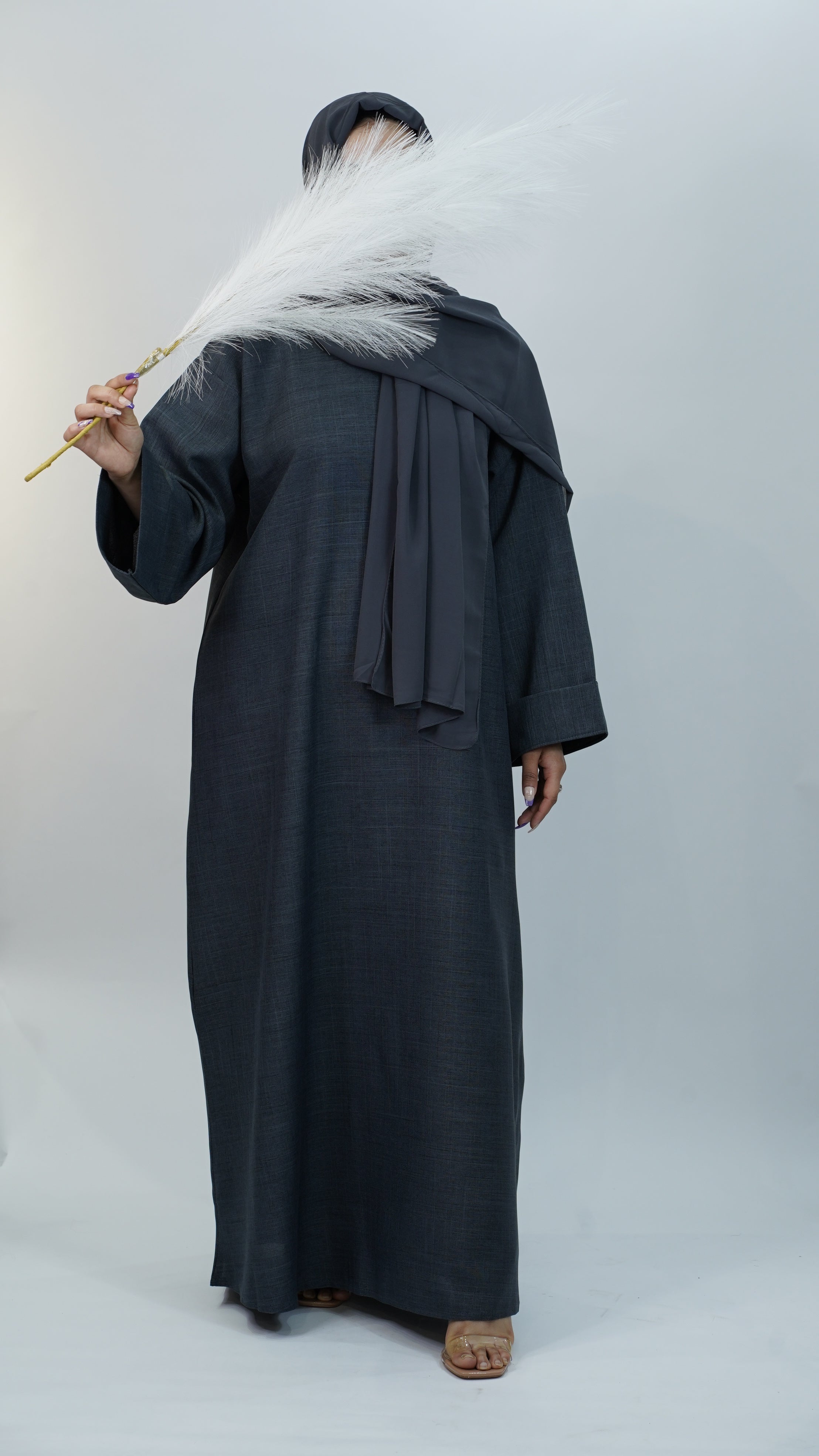 Dark Grey Linen Abaya