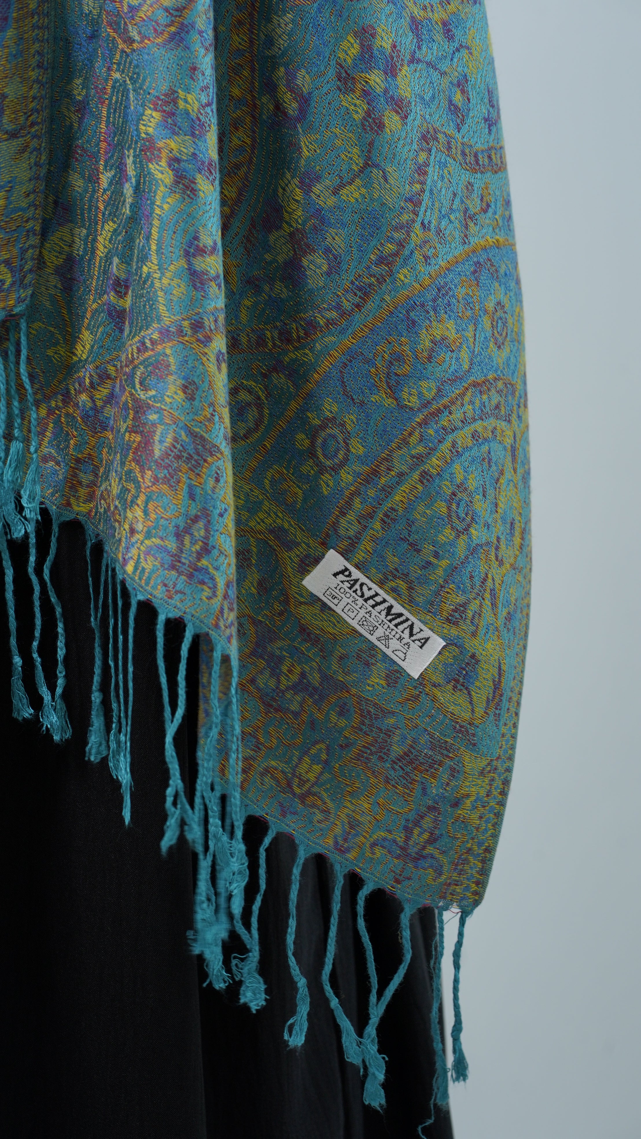 Pashmina Turquoise Blue Lime Floral Shawl