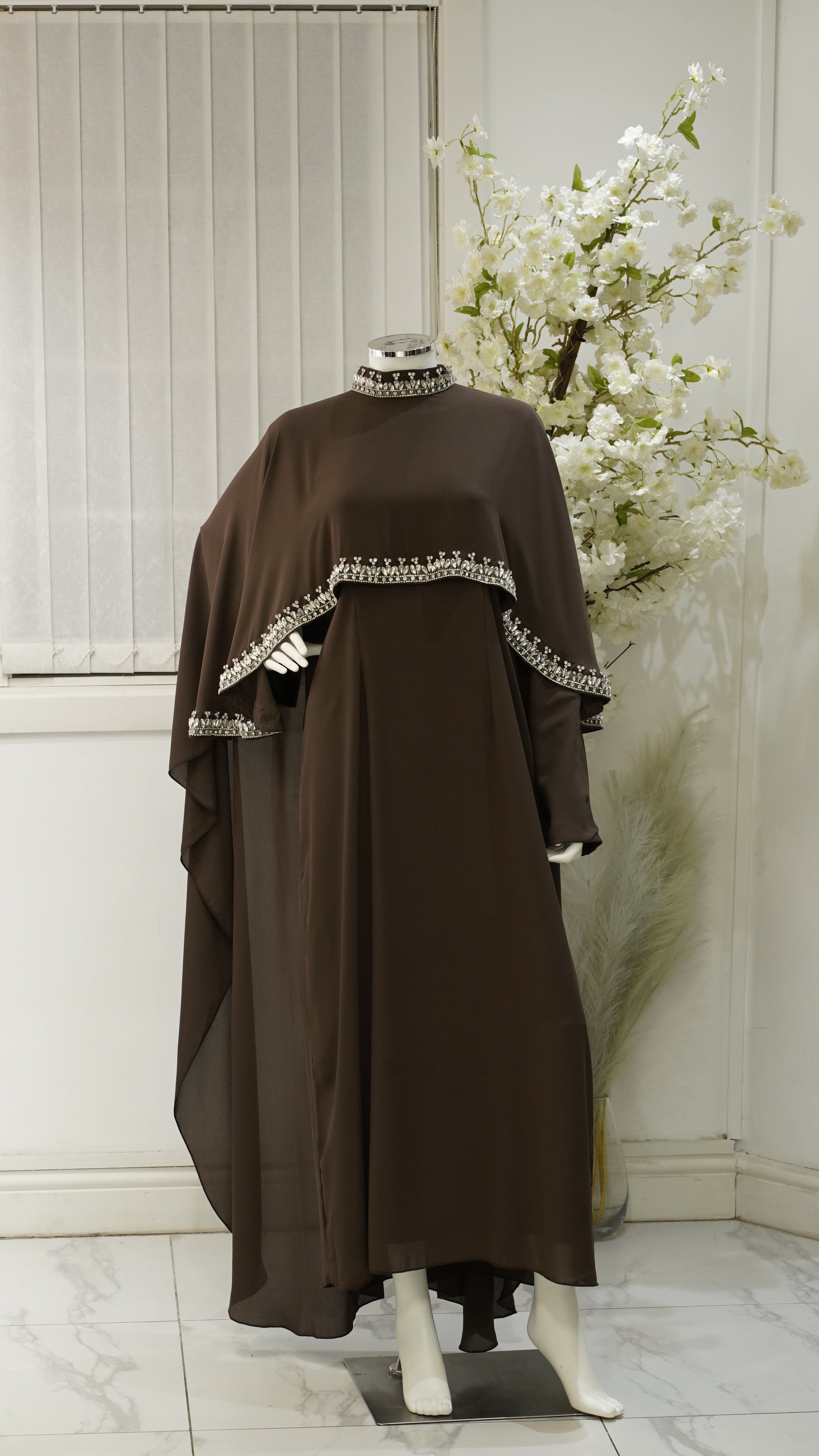 Marjan cap abaya Chocolate Brown