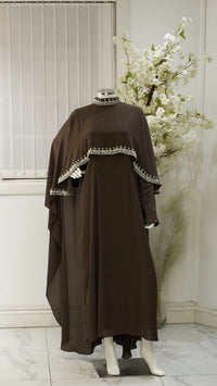 Marjan Cap Abaya - Chocolate Brown
