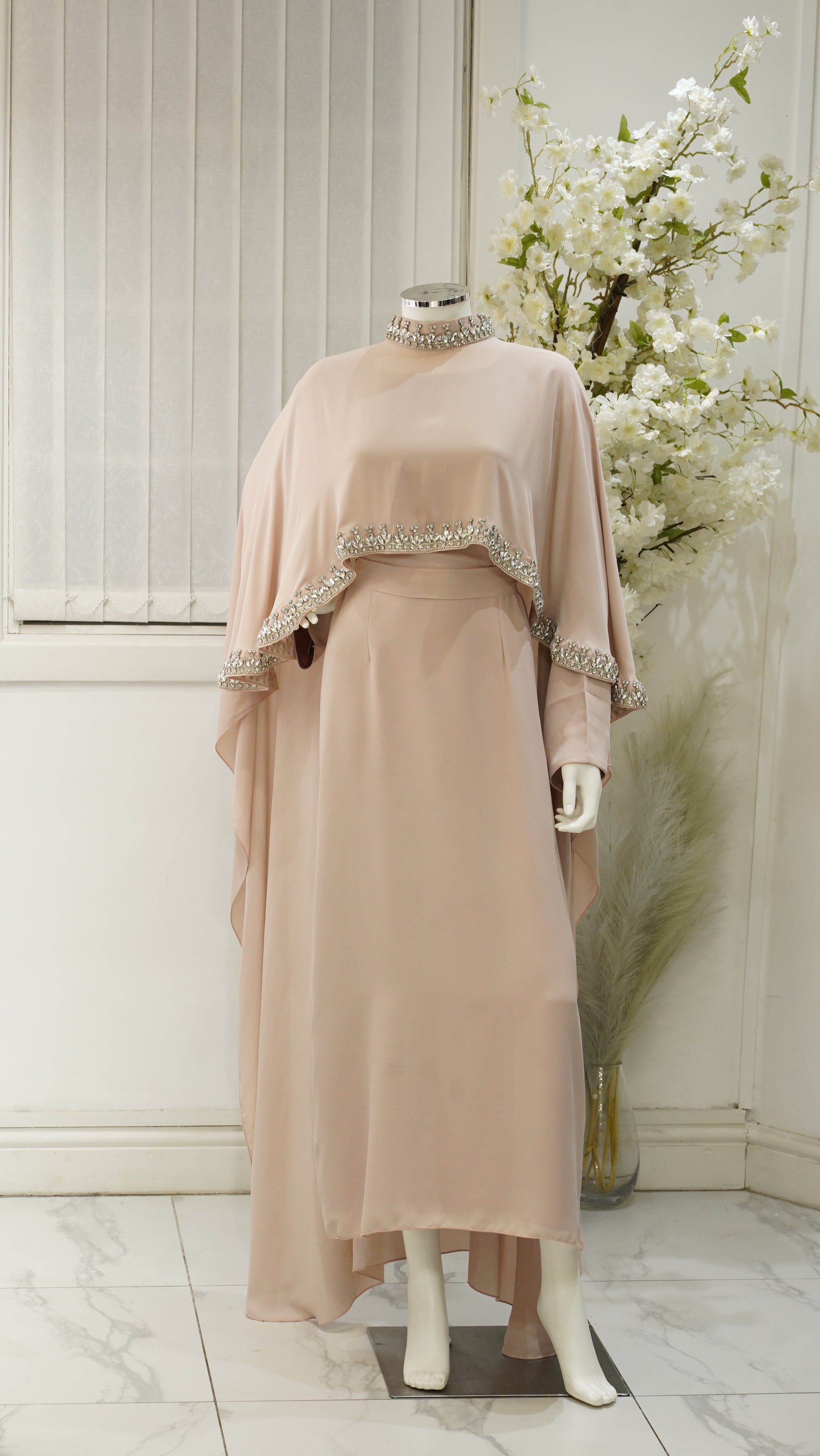 Marjan cap abaya Pink