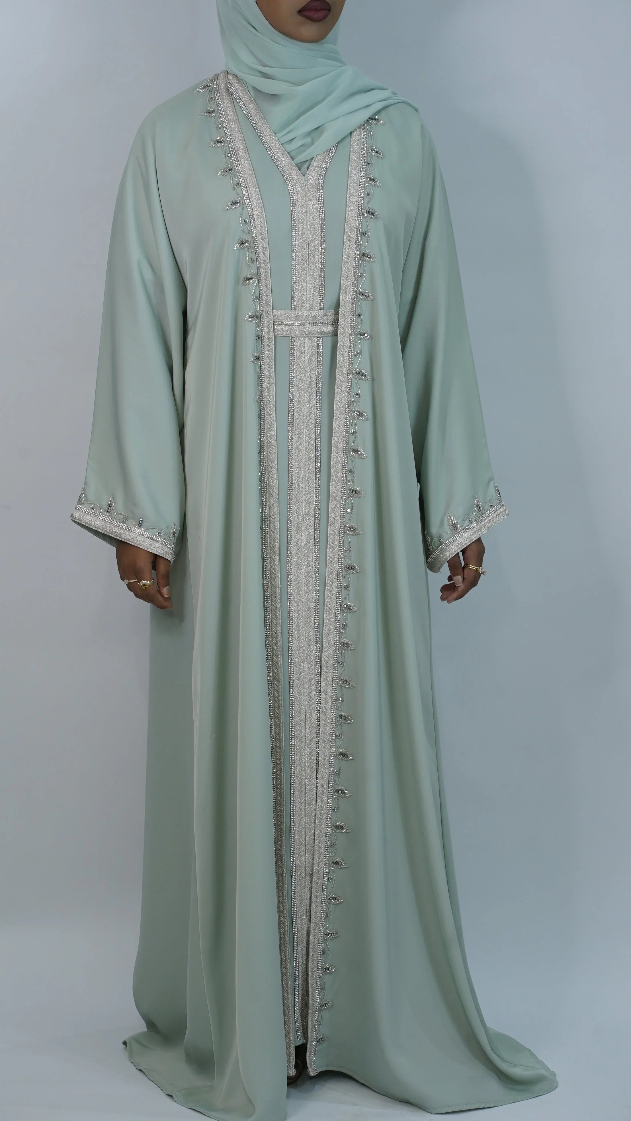 Ayaa Embroidery Caftan - Mint Green
