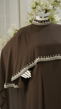 Marjan Cap Abaya - Chocolate Brown