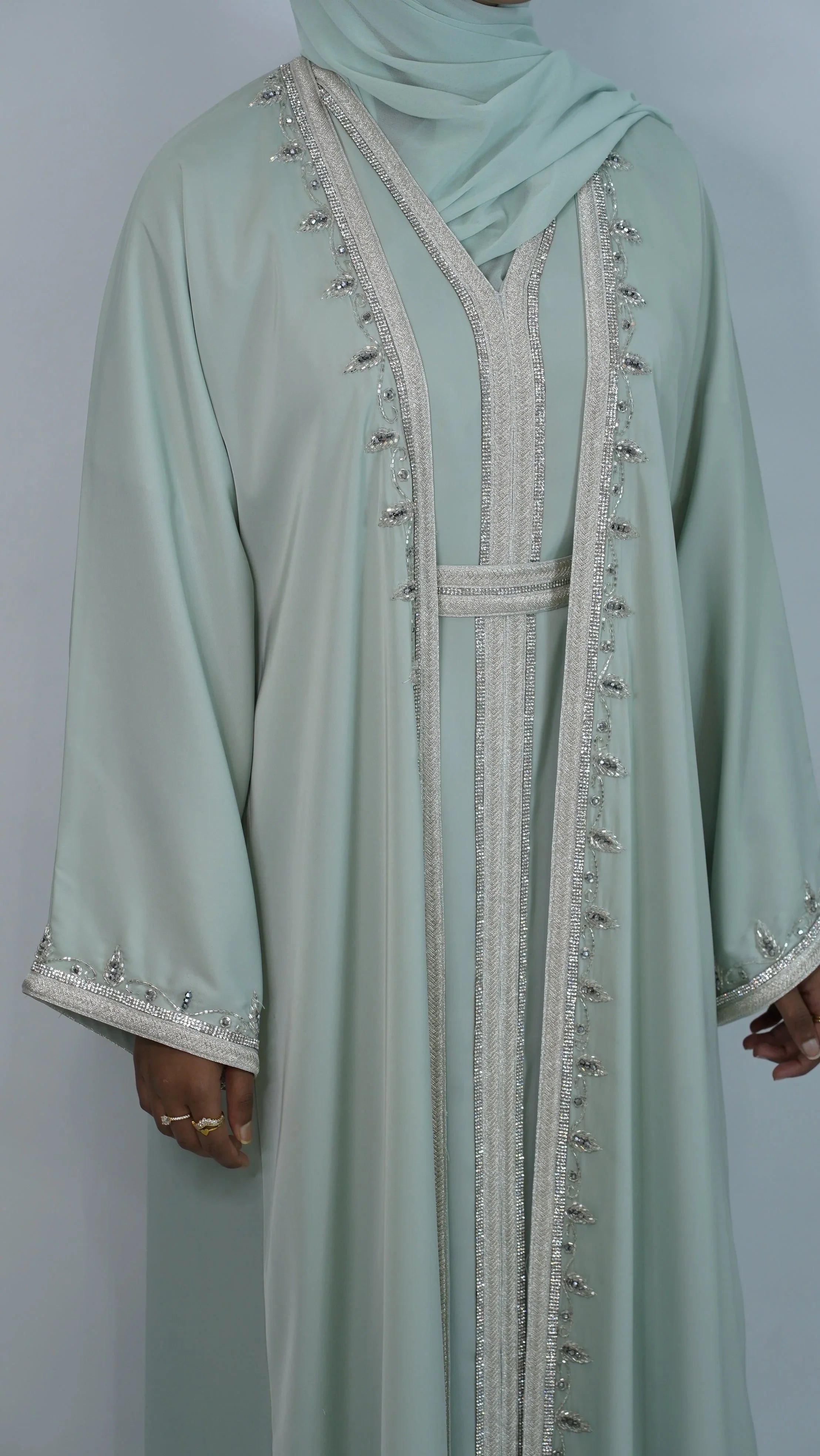 Ayaa Embroidery Caftan - Mint Green