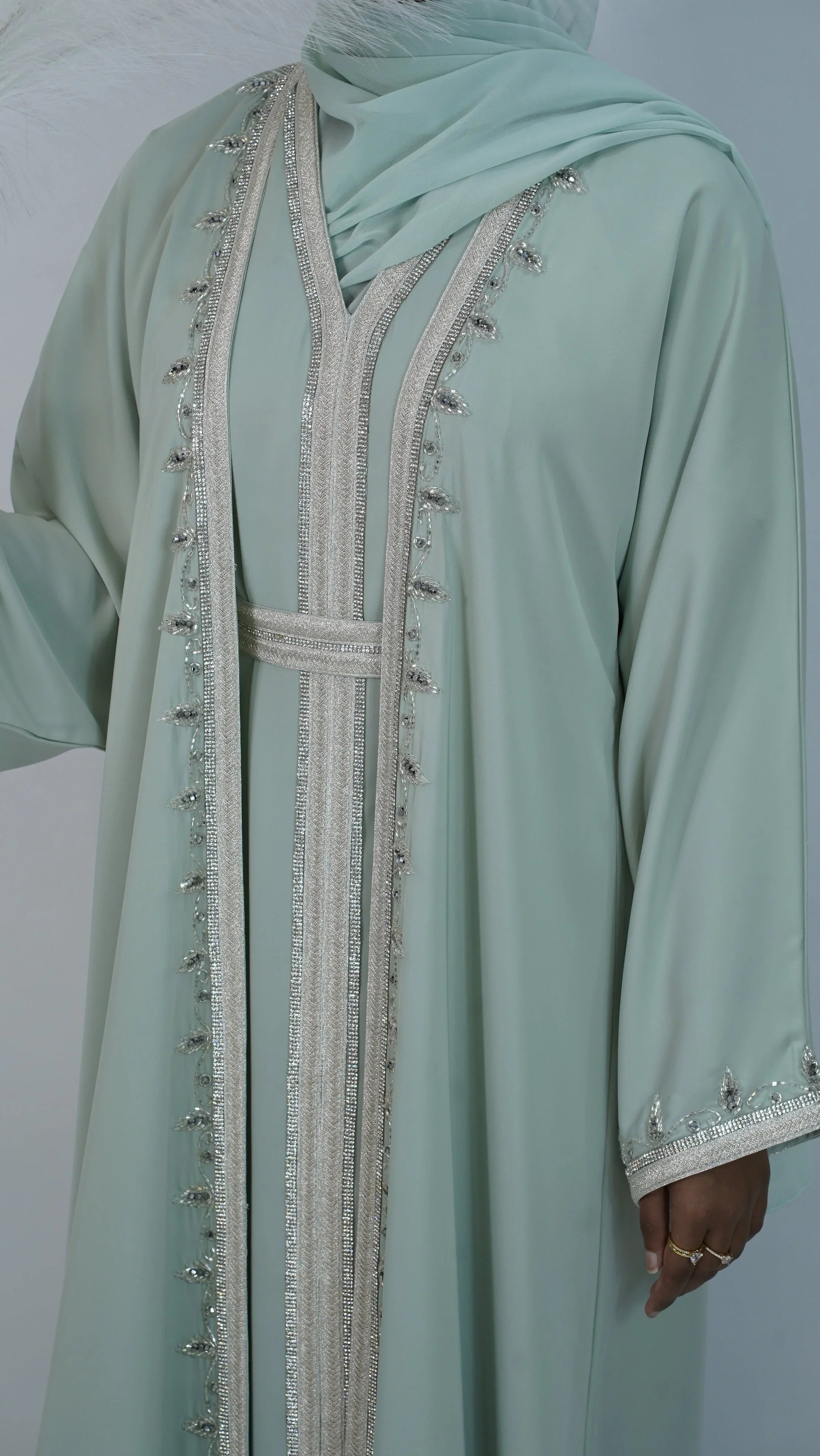 Ayaa Embroidery Caftan - Mint Green