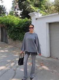 Lace hem knit jumper in grey, oversized knit with black lace hem - AMIRIS
