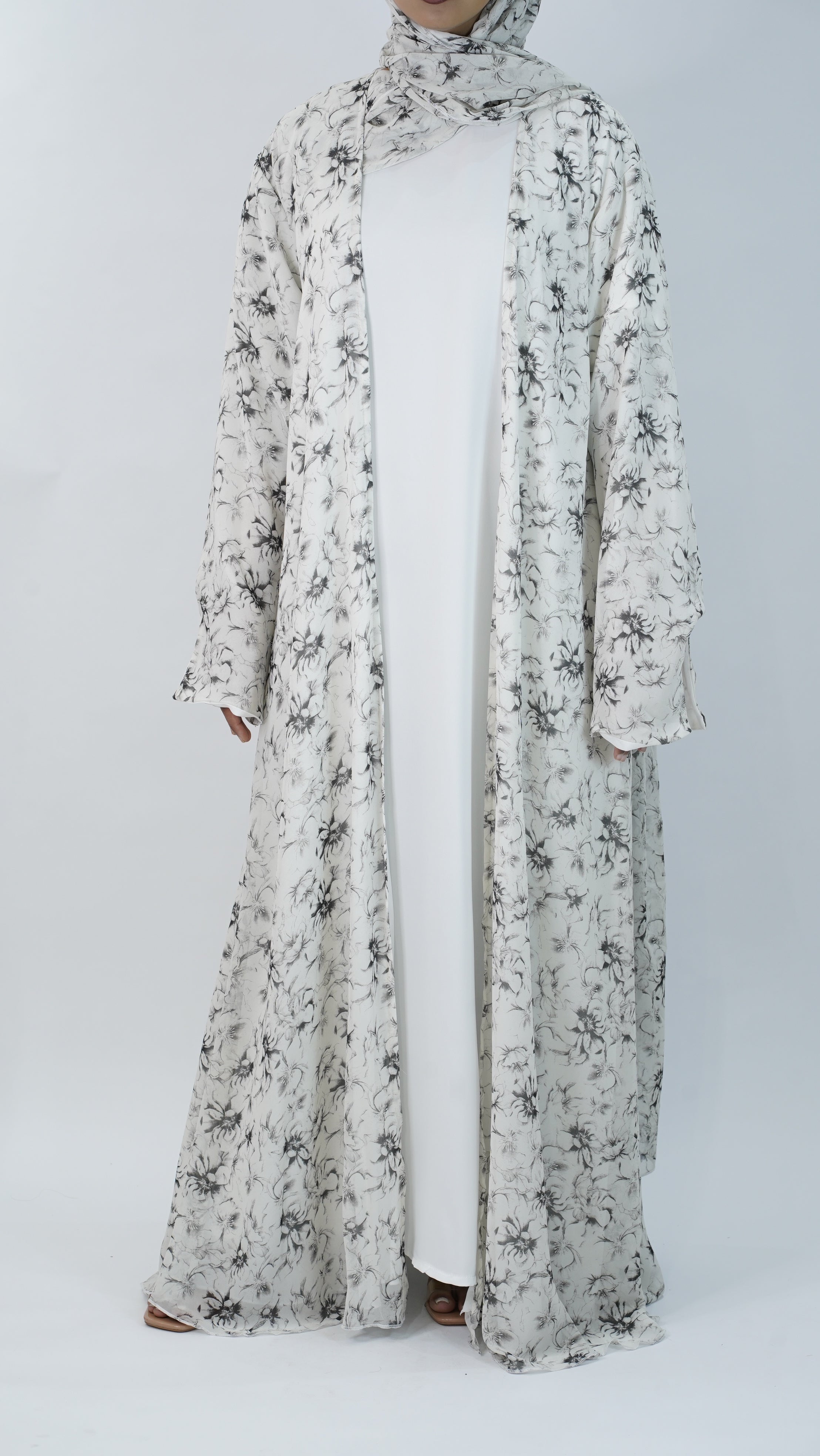 White Floral Abaya