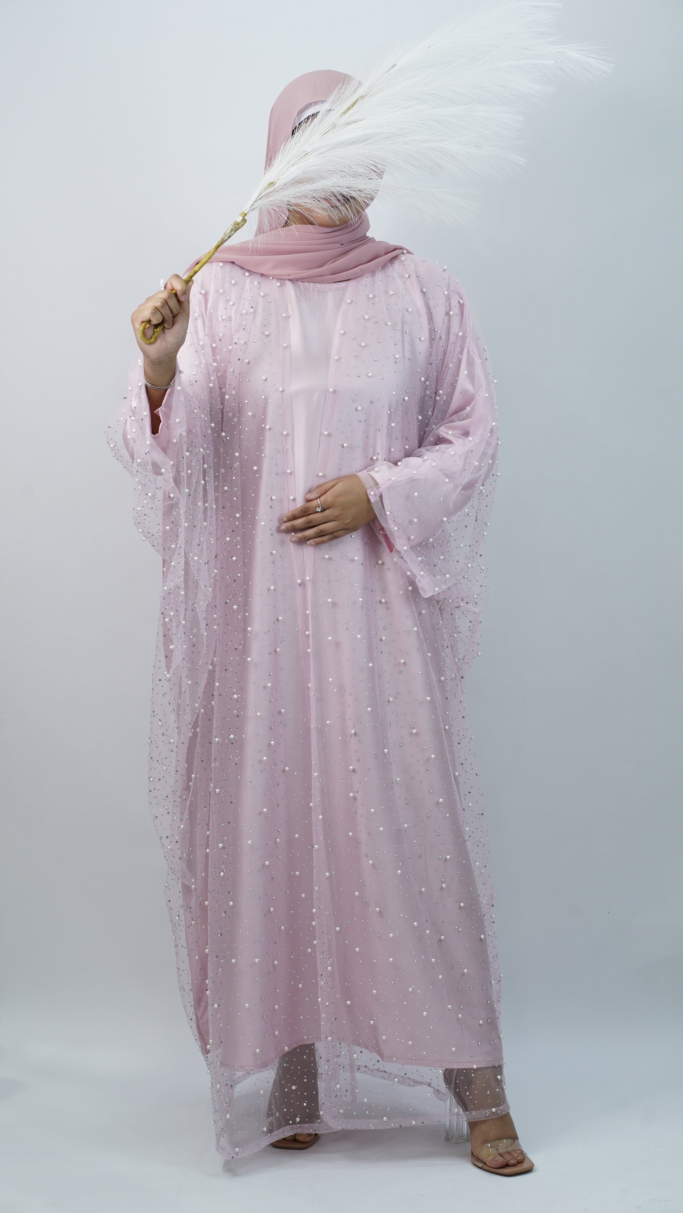 Stone Net Farasha Abaya Pink