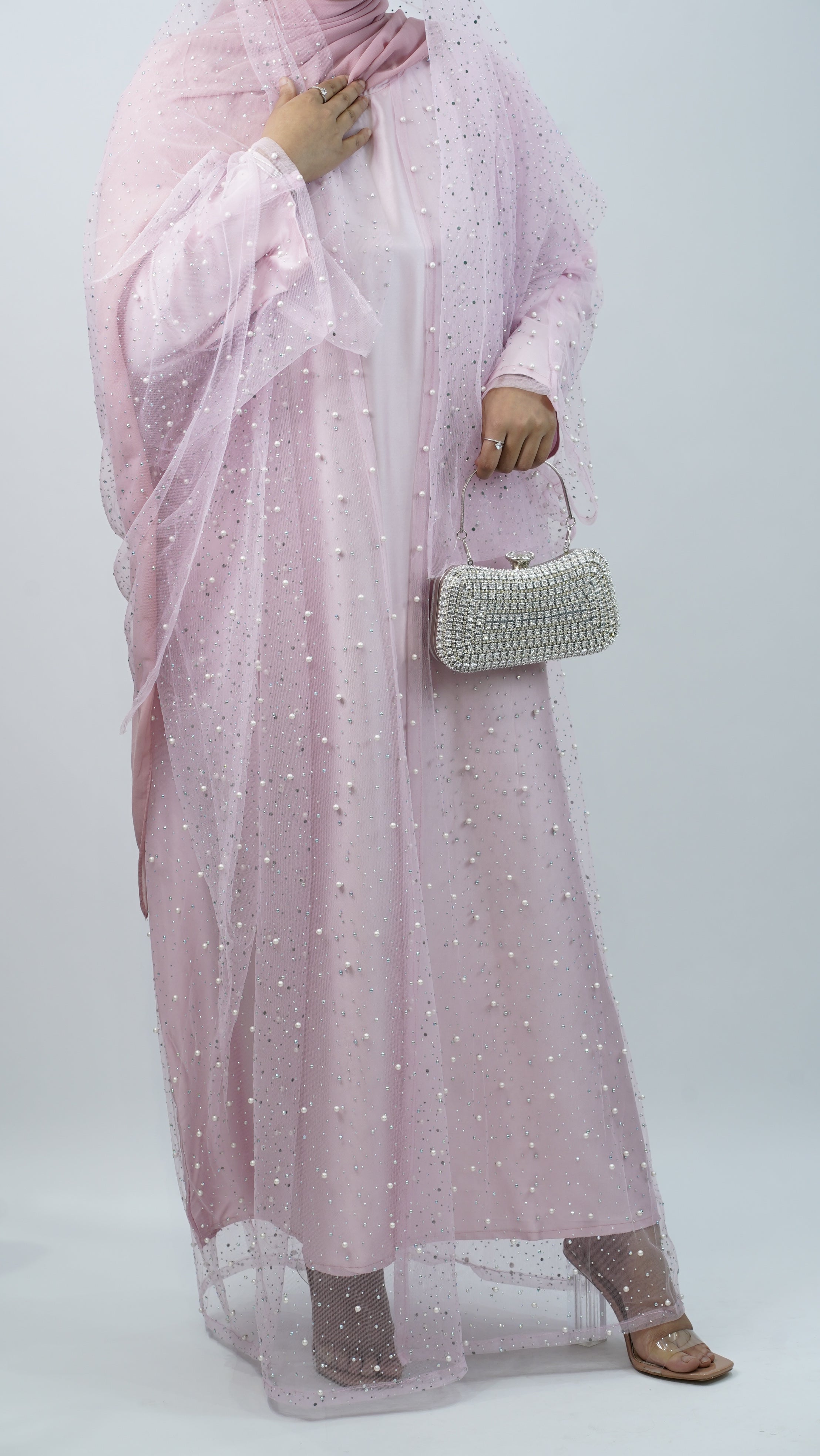 Stone Net Farasha Abaya Pink