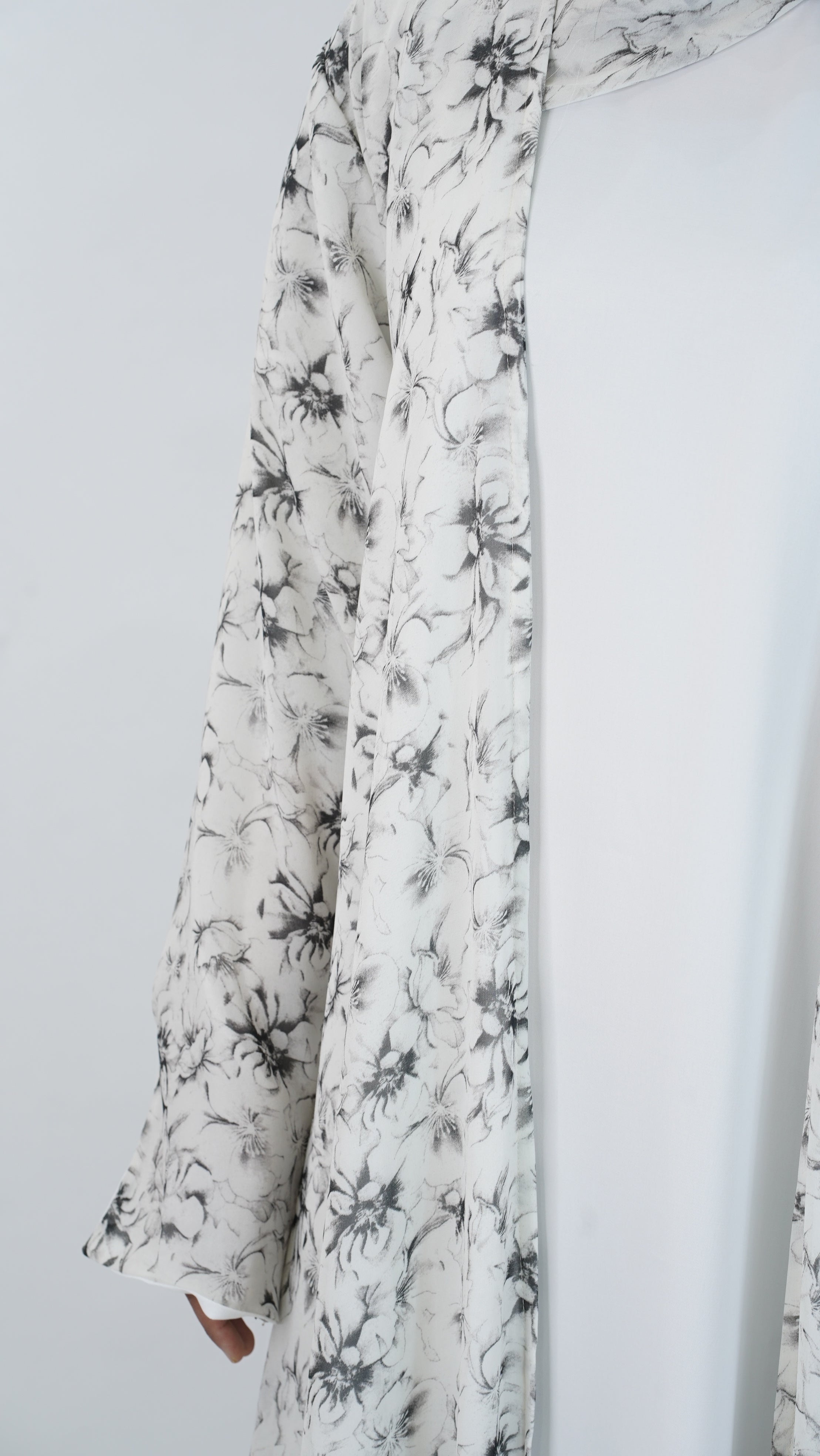 White Floral Abaya