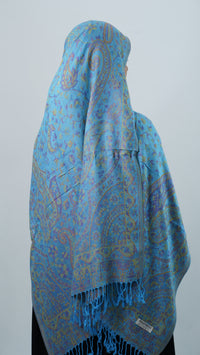 Pashmina Aquamarine Blue Floral Shawl