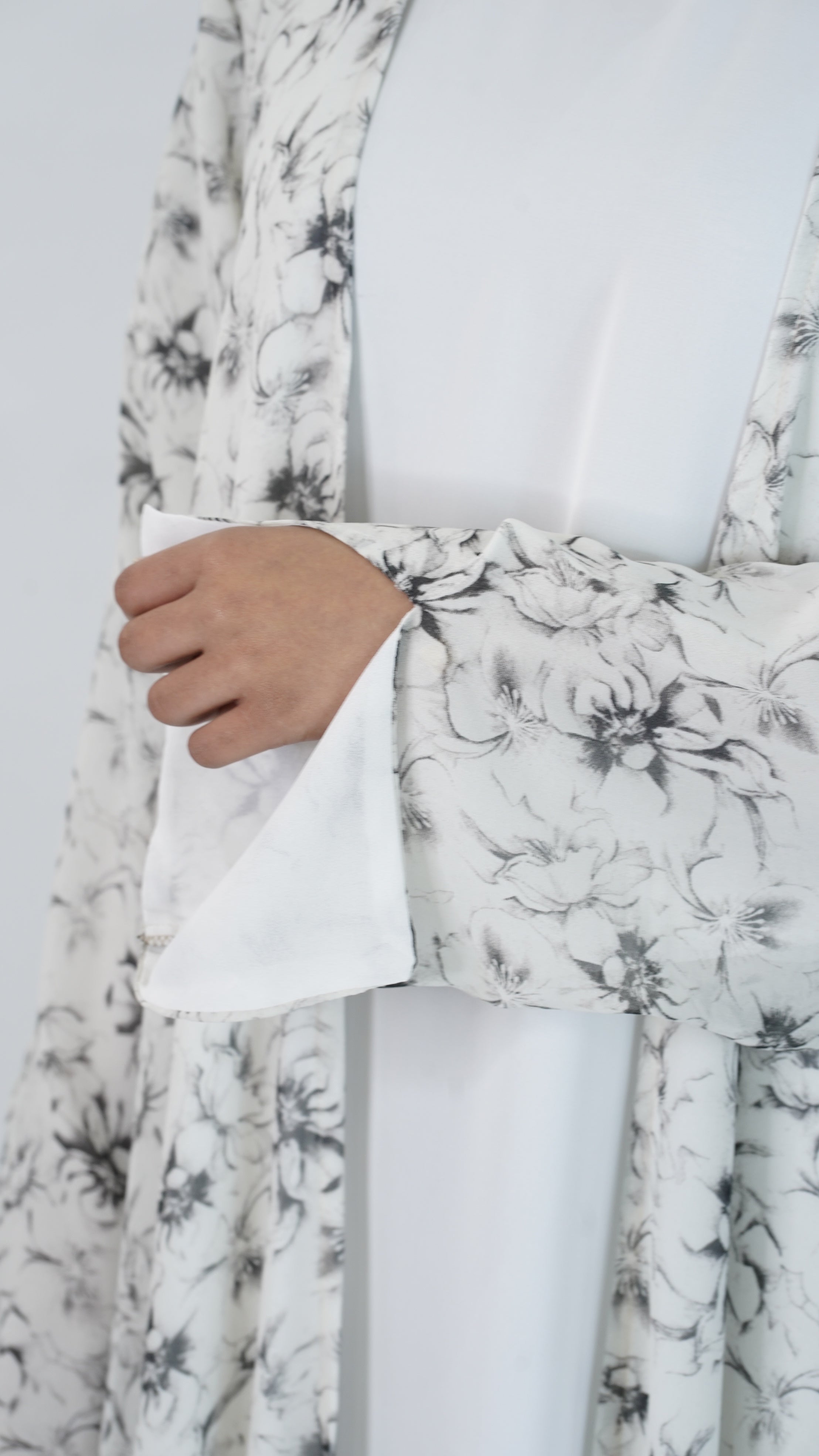 White Floral Abaya