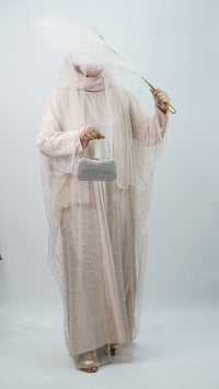 Stone Net Farasha Abaya Peach