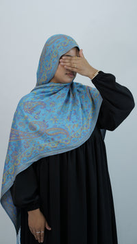 Pashmina Aquamarine Blue Floral Shawl
