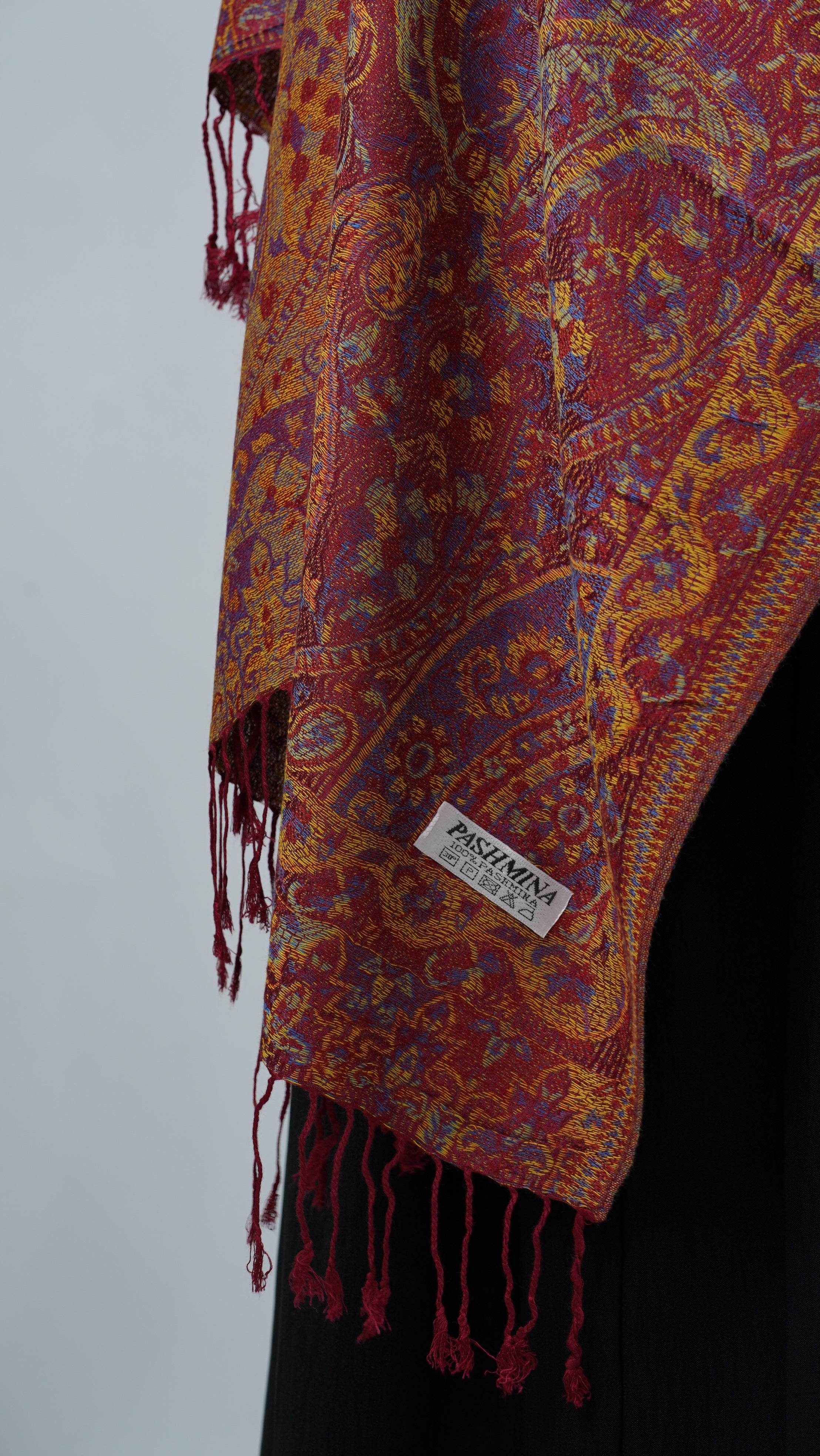 Pashmina Red Orange Floral Shawl