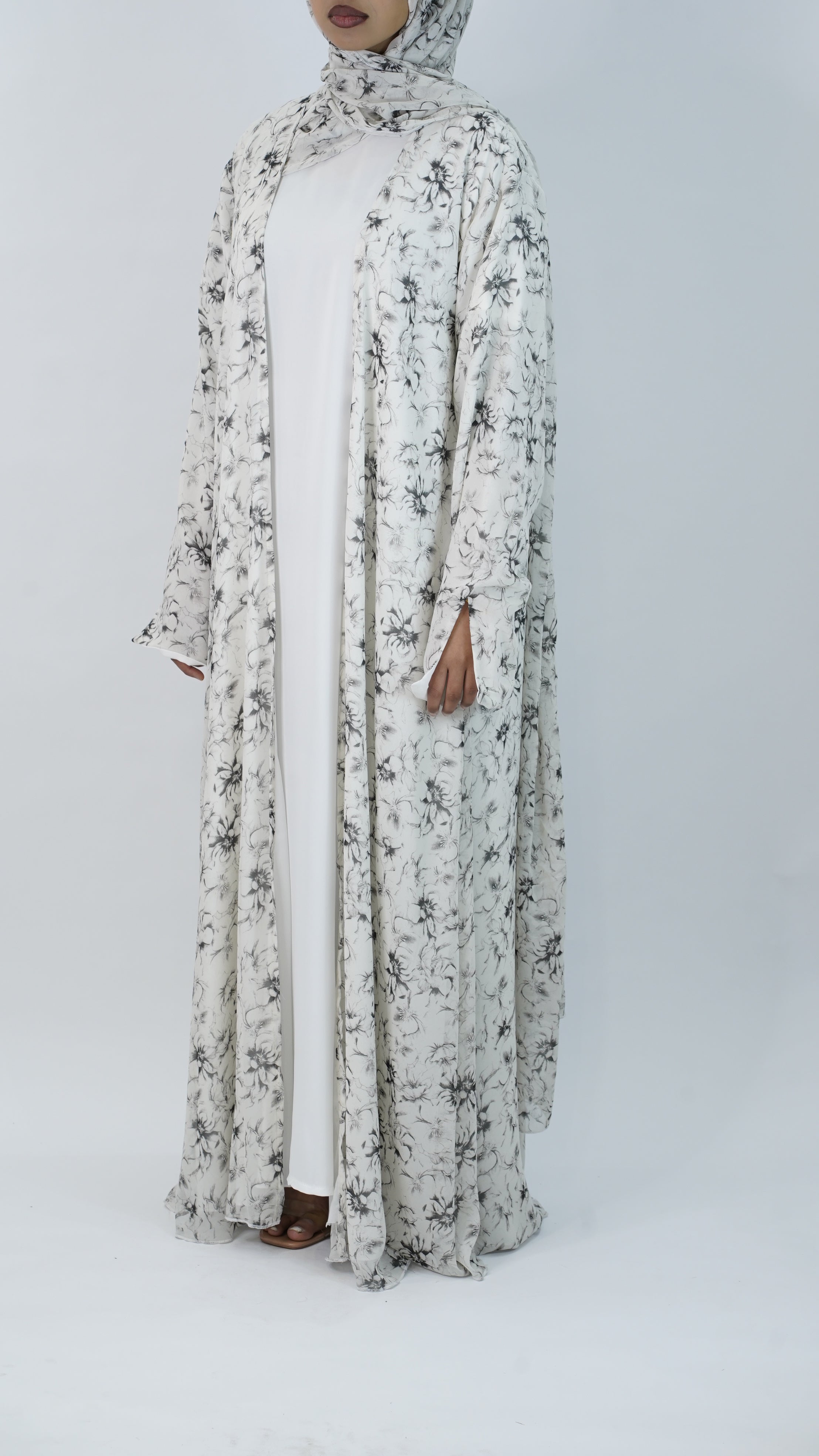 White Floral Abaya