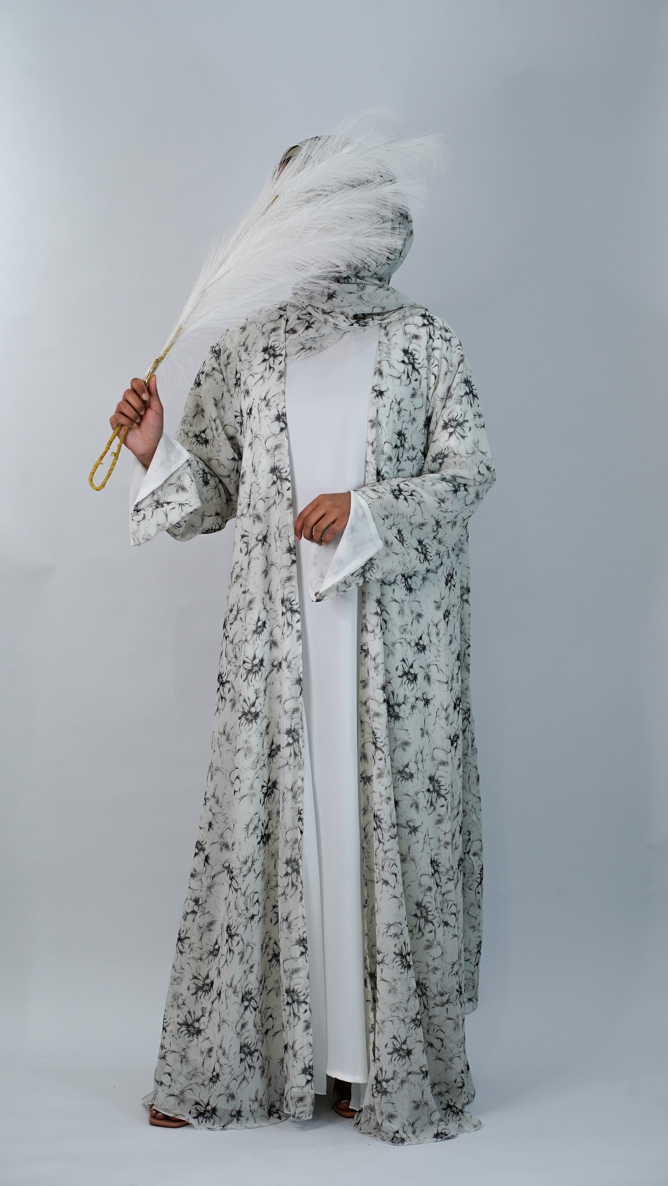 White Floral Abaya