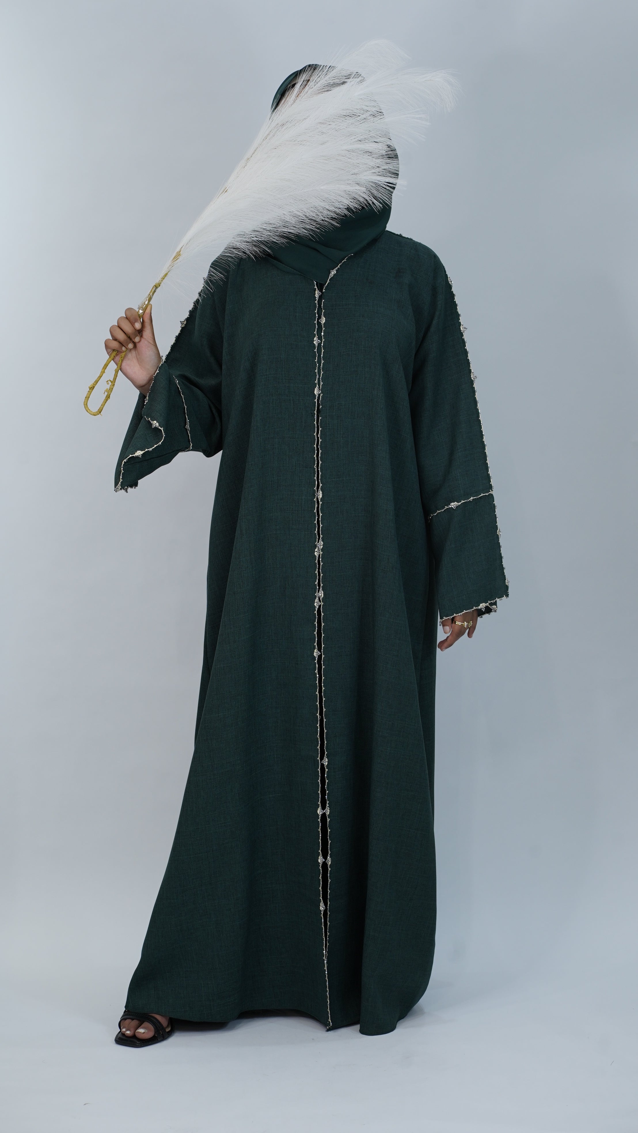 Sahar Green linen Abaya